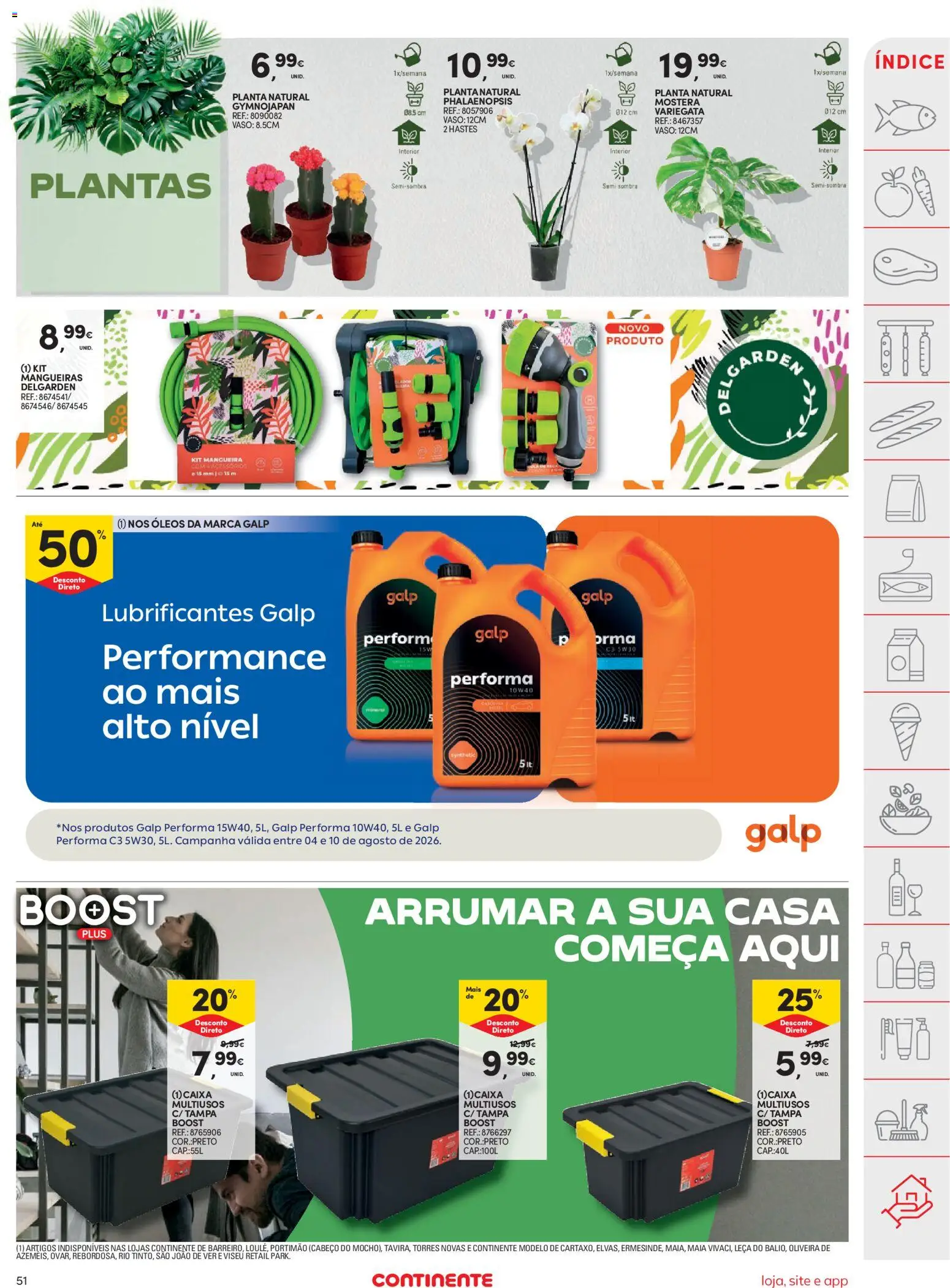 Continente folheto │ válido de 04/08/2026 | Página: 51 | Produtos: Mangueira, Caixa, Vaso