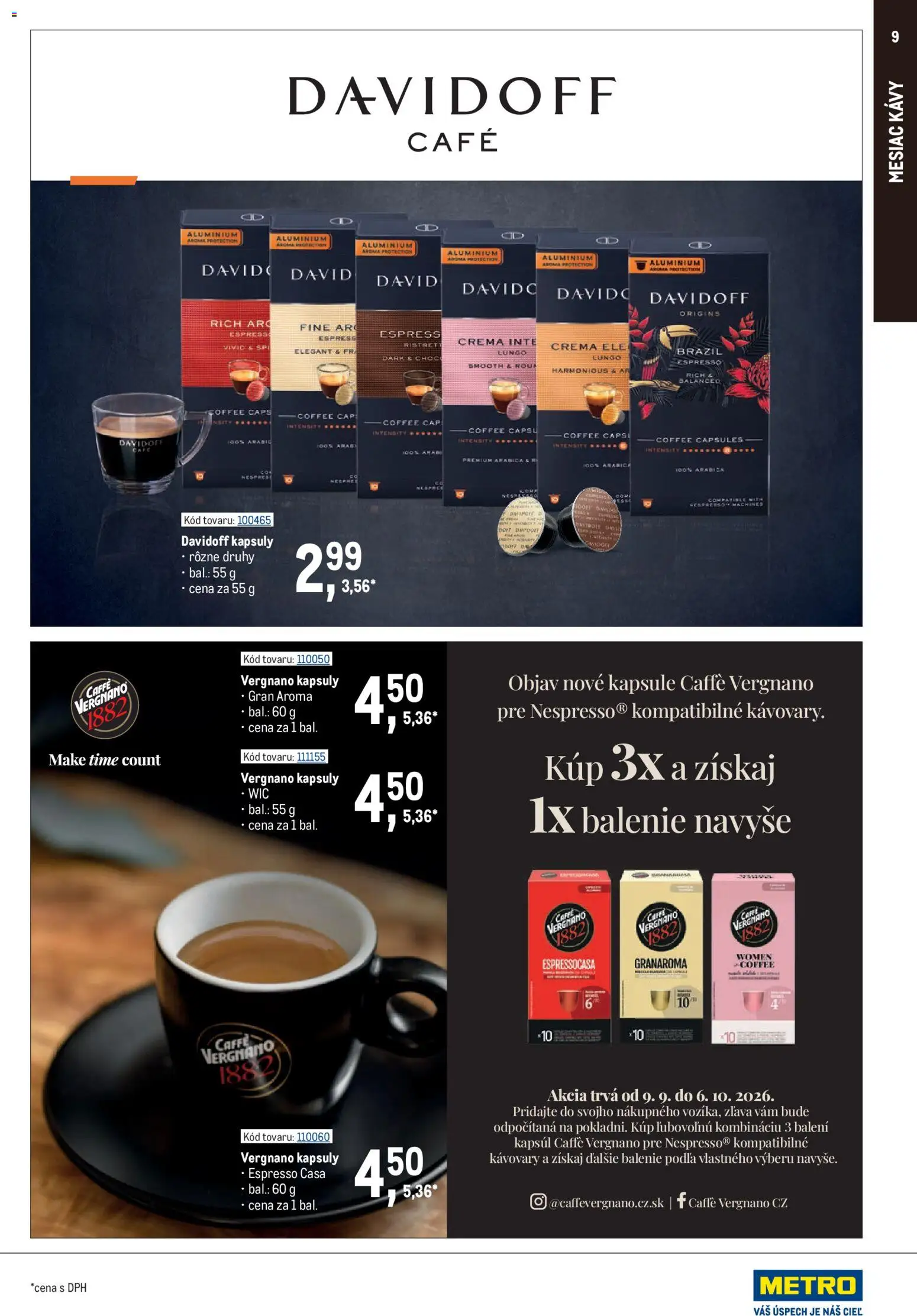 Nové Metro akcie – leták je platný od 09.09.2026 | Strana: 9 | Produkty: Davidoff, Kapsule