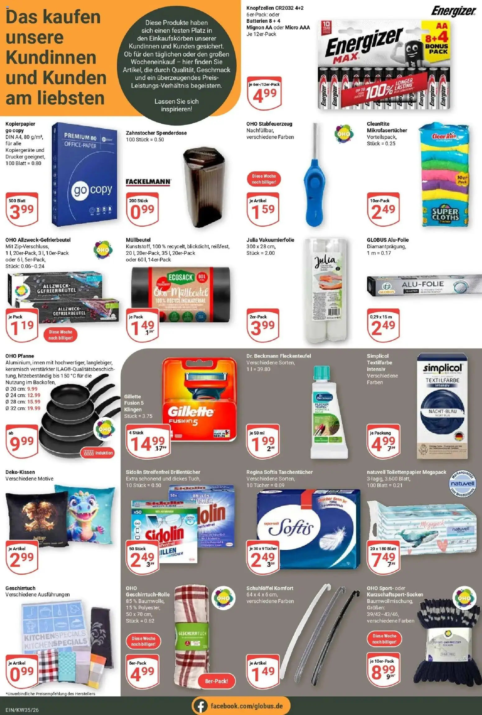 Globus Prospekt Homburg-Einöd (ab 24.08.2026) » Angebote online | Seite: 28 | Produkte: Batterien, Taschentücher, Drucker, Toilettenpapier