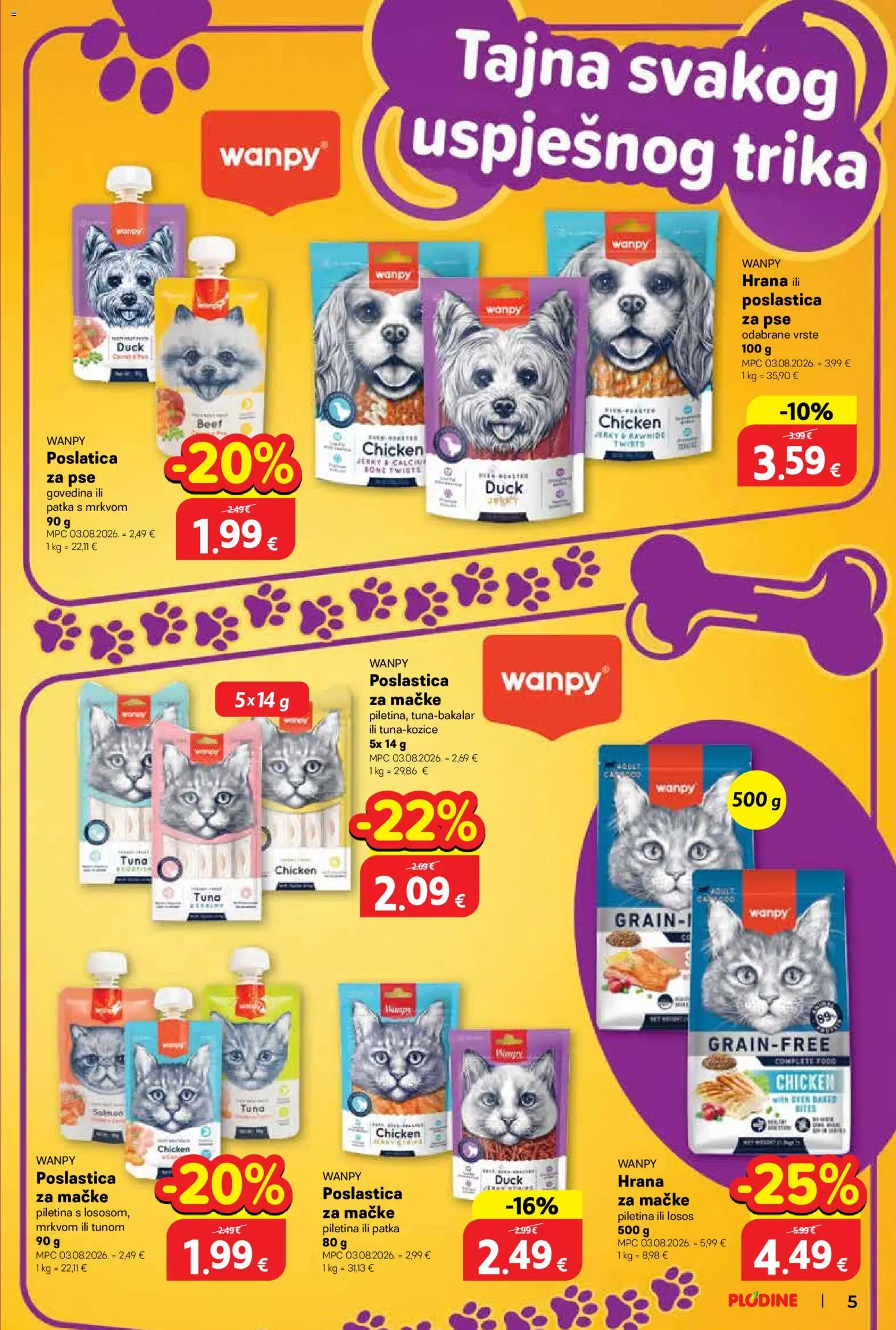 Plodine katalog | vrijedi od 01.10.2026 | Stranica: 5 | Proizvodi: Patka, Govedina, Hrana za mačke, Losos