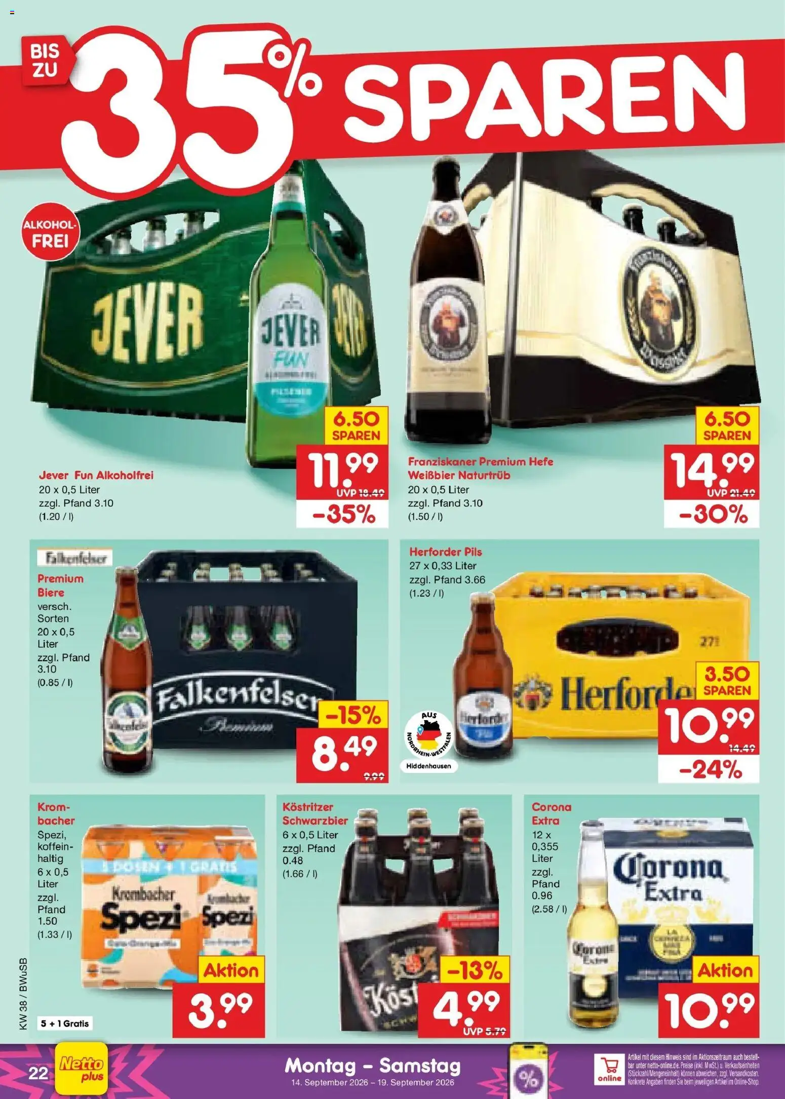 Netto Marken-Discount Prospekt Bielefeld – gültig ab 14.09.2026 | Seite: 32 | Produkte: Franziskaner, Kostritzer, Alkohol, Jever