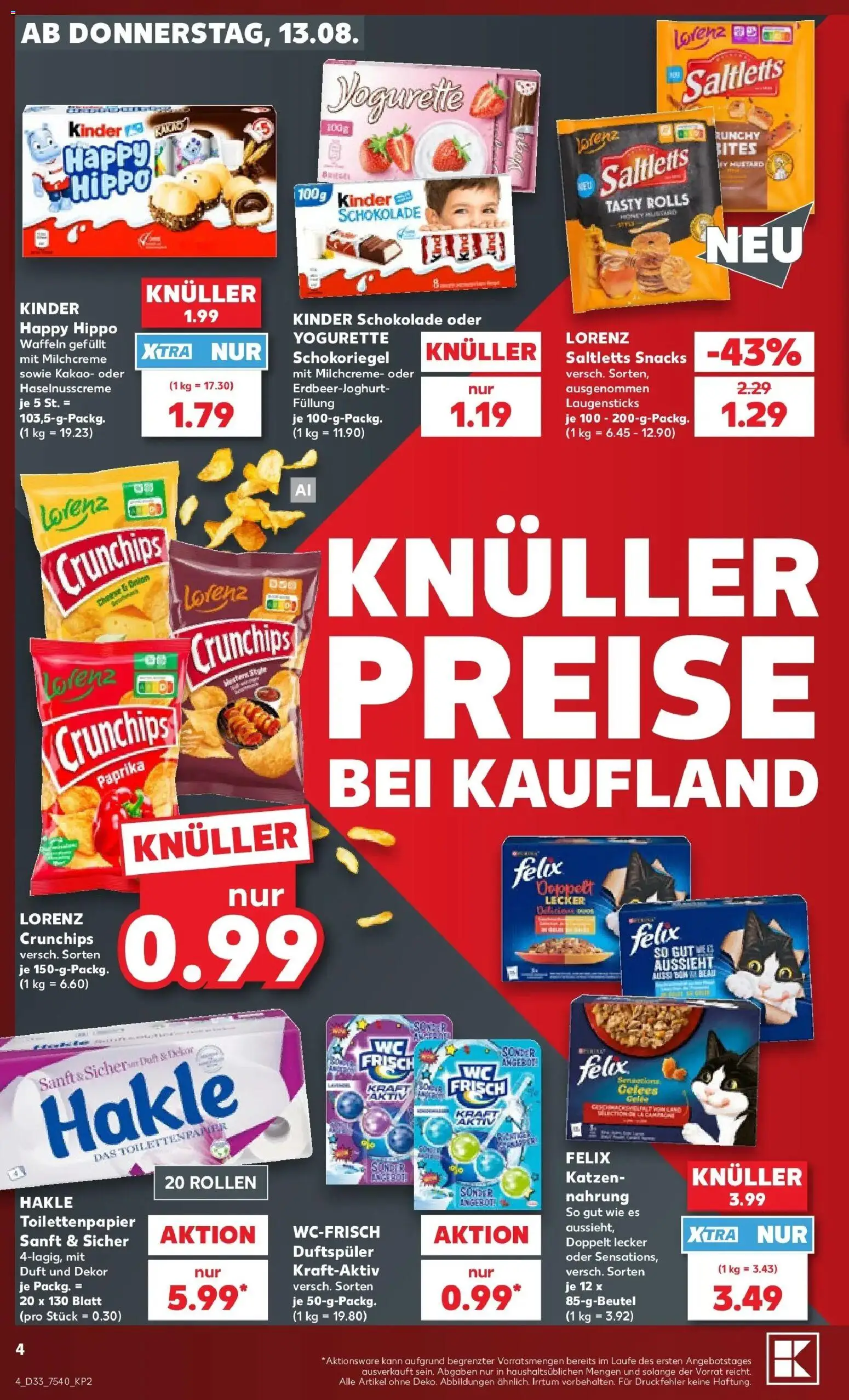 Prospekt Kaufland ab 10.08.2026 » Angebote Online zum Blättern | Seite: 13 | Produkte: Kinder schokolade, Schokolade, Waffeln, Toilettenpapier
