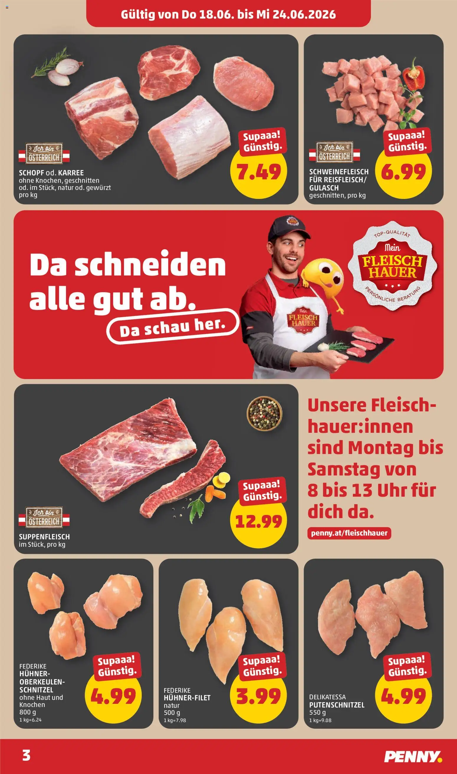 Penny Markt Eröffnung in 7111 Parndorf gültig ab 18.06.2026 | Seite: 3 | Produkte: Uhr, Schweinefleisch
