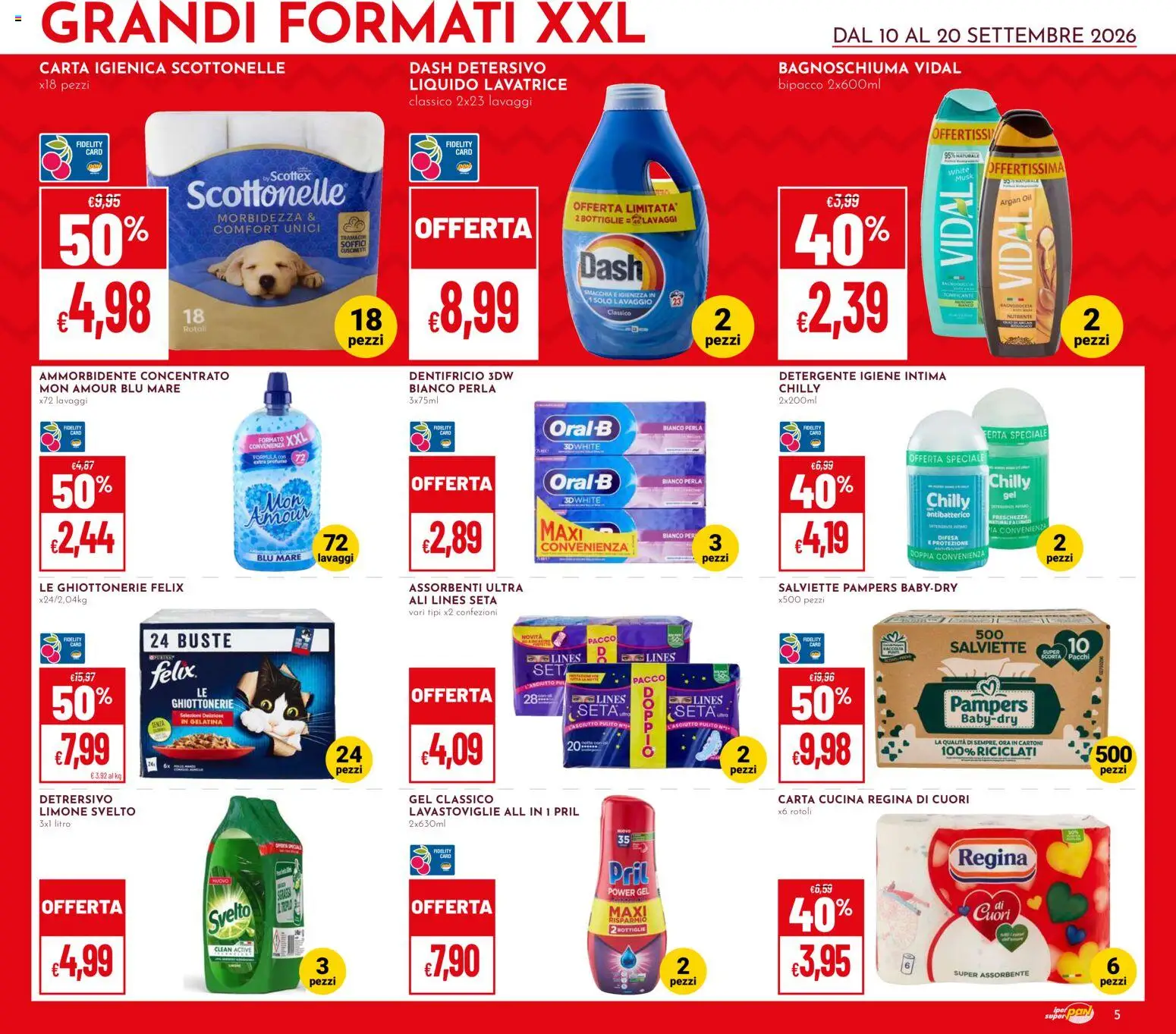 Volantino Pan del 10/09/2026 | Pagina: 5 | Prodotti: Carta igienica, Bagnoschiuma, Dentifricio, Lavatrice