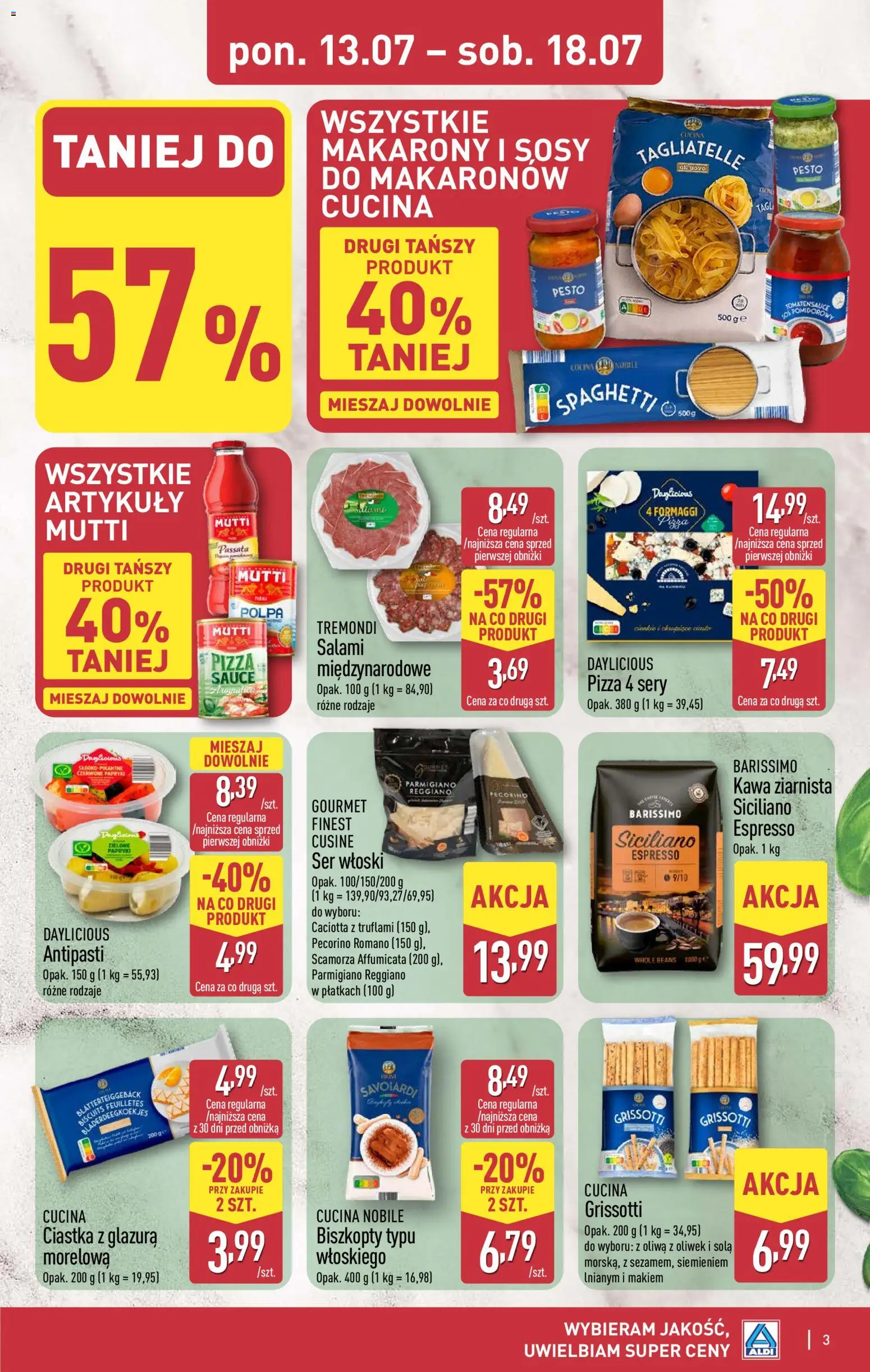 Aldi Polsko leták - Artykuły przemysłowe i tekstylia od 13.07.2026 | Strana: 3 | Produkty: Gourmet, Pesto, Parmigiano Reggiano, Makarony