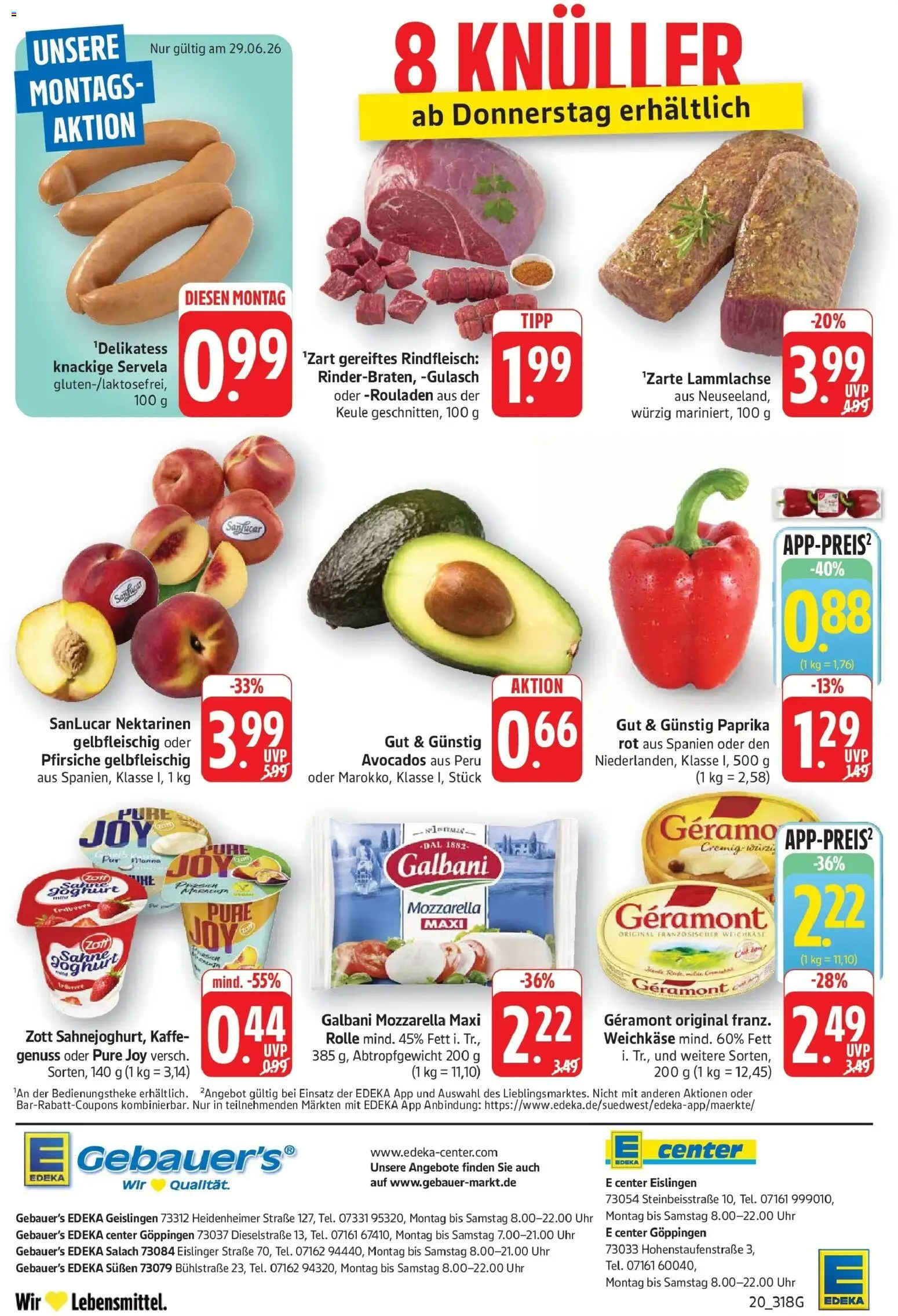 Edeka prospekt Geislingen – gültig ab 29.06.2026 | Seite: 22 | Produkte: Nektarinen, Joghurt, Paprika, Gulasch