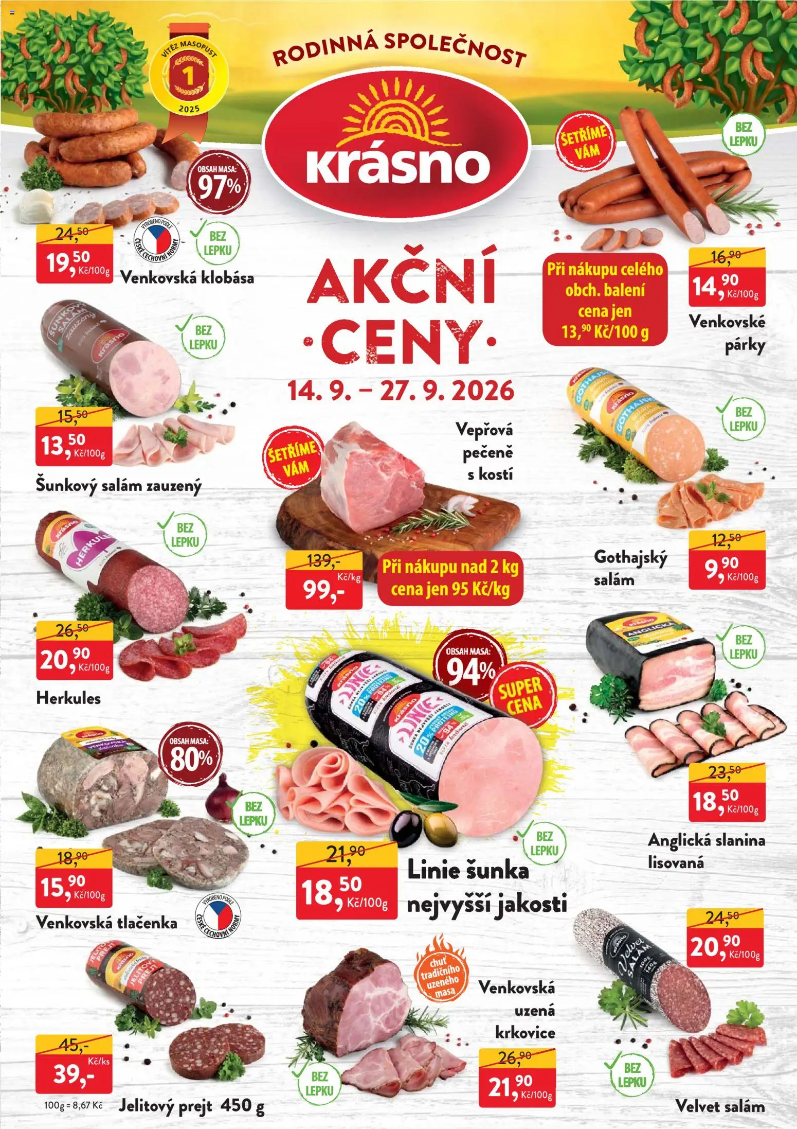 MP Krásno leták od 14.09.2026 | Strana: 1 | Produkty: Klobása, Anglická slanina, Tlačenka, Slanina