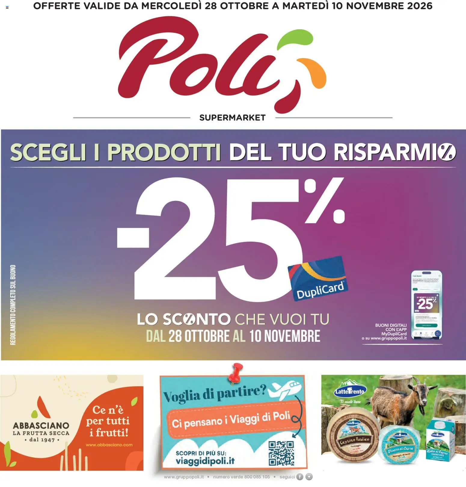 Volantino Poli del 28/10/2026 | Pagina: 1 | Prodotti: Frutta secca, Frutta, Latte