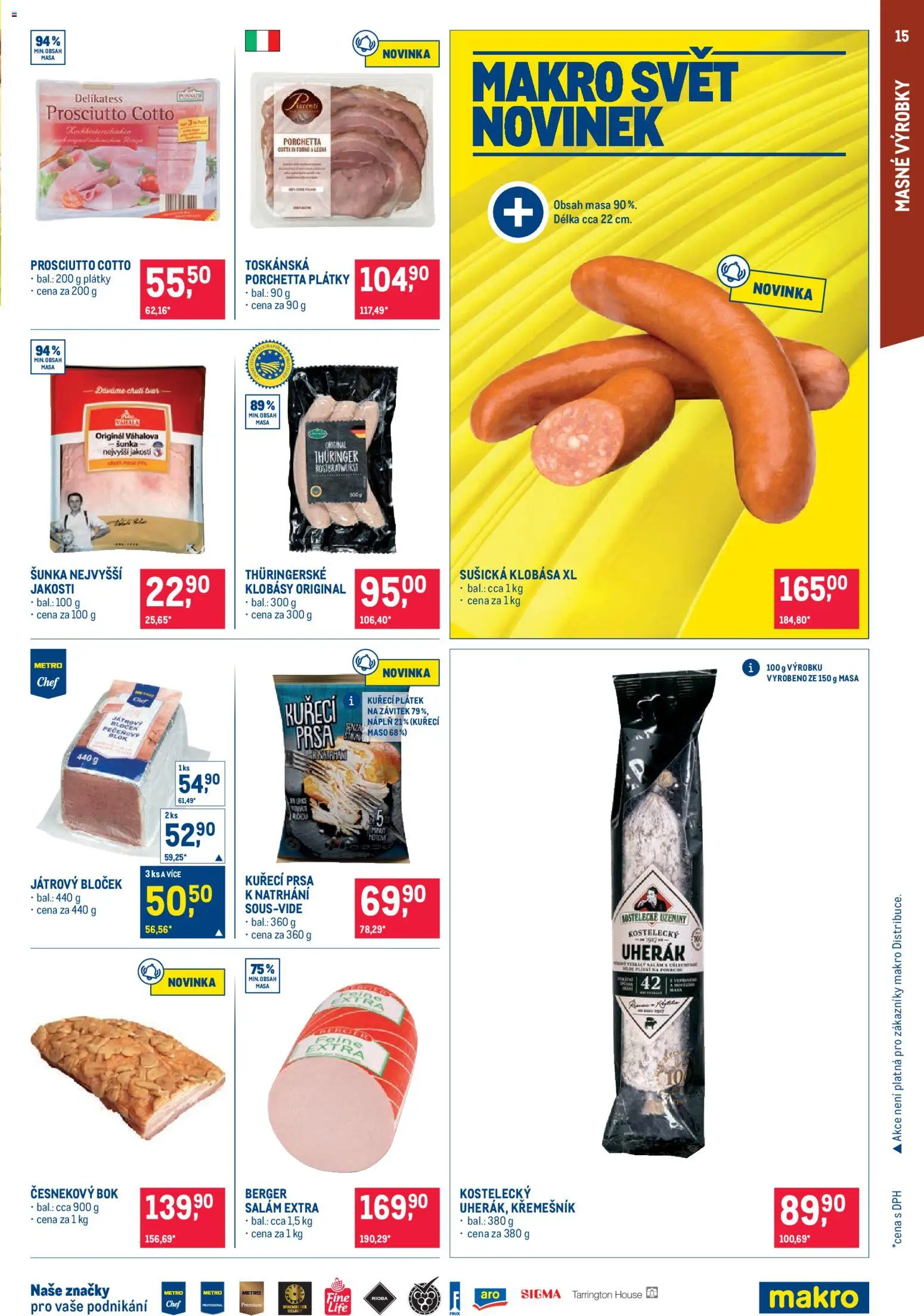 Makro leták - Pro milovníky jídla od 12.08.2026 | Strana: 15 | Produkty: Kuřecí prsa, Salám, Uzeniny, Sušička