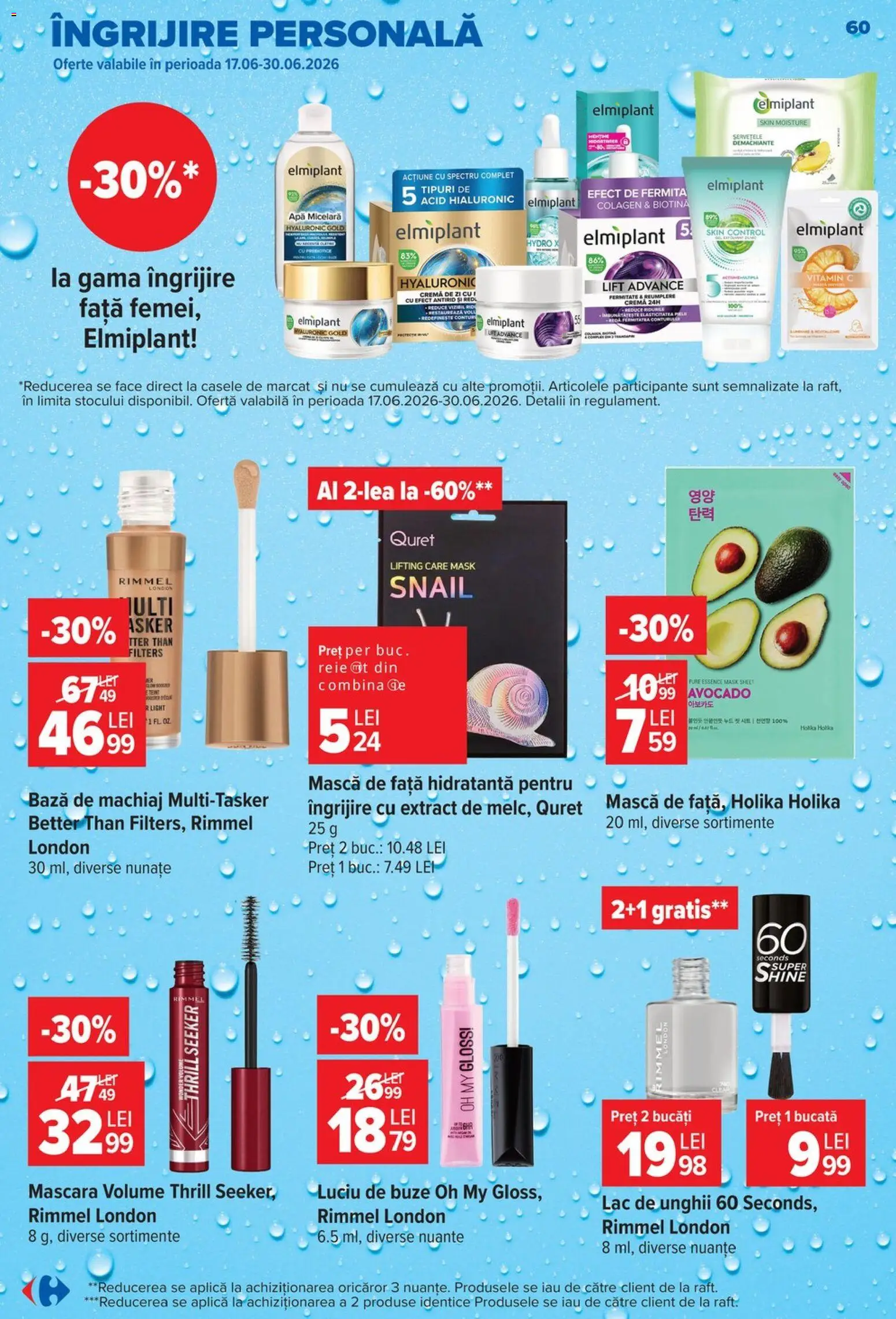 Noul catalog Carrefour – valabil de la 17.06.2026 | Pagină: 59 | Produse: Bază de machiaj, Cremă, Apă, Șervețele demachiante