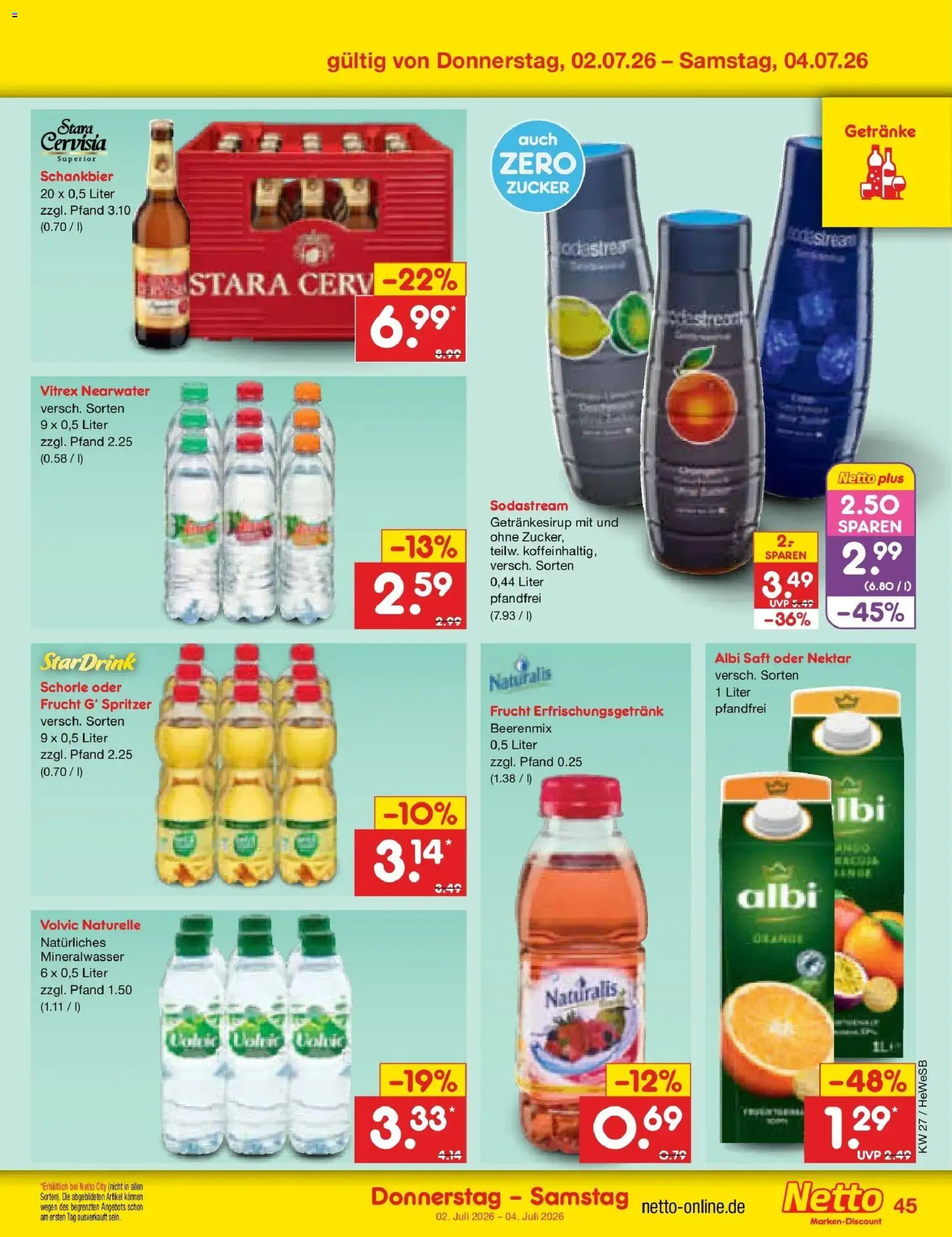 Netto Marken-Discount Prospekt Hamburg – gültig ab 29.06.2026 | Seite: 65 | Produkte: Mineralwasser, Zucker, Saft, Volvic