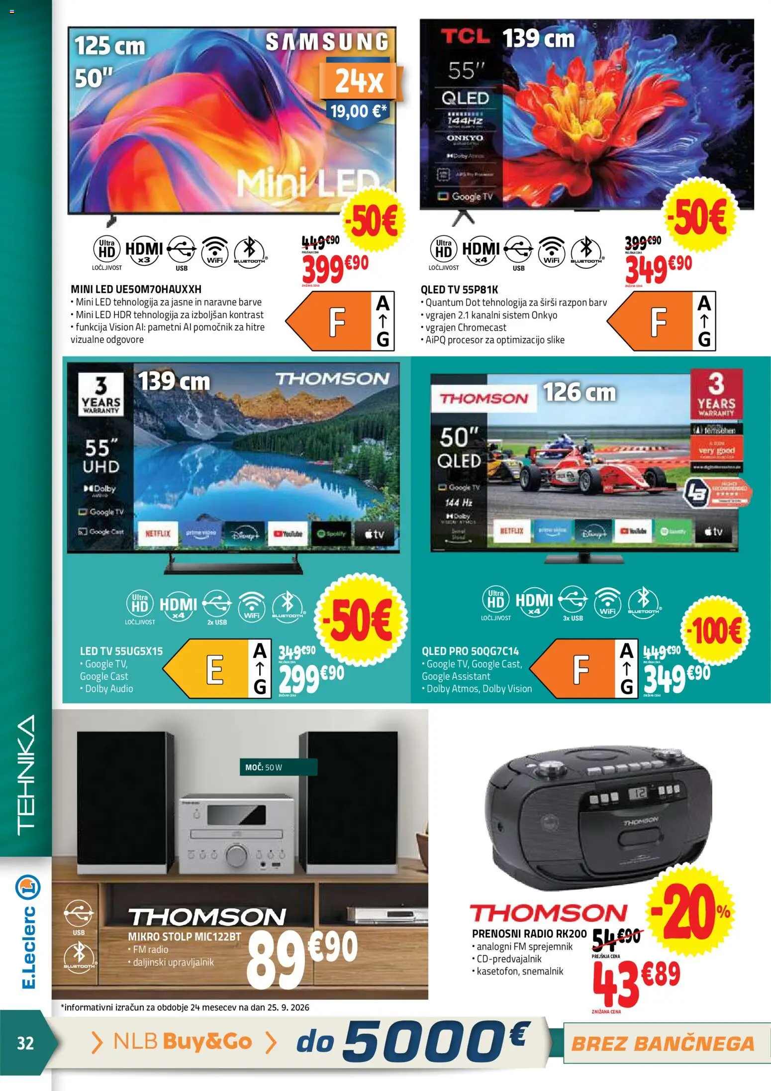Novi E.leclerc katalog ponudbe – veljaven od 07.10.2026 | Stran: 32 | Izdelki: Tv, Audio, Radio, Led tv