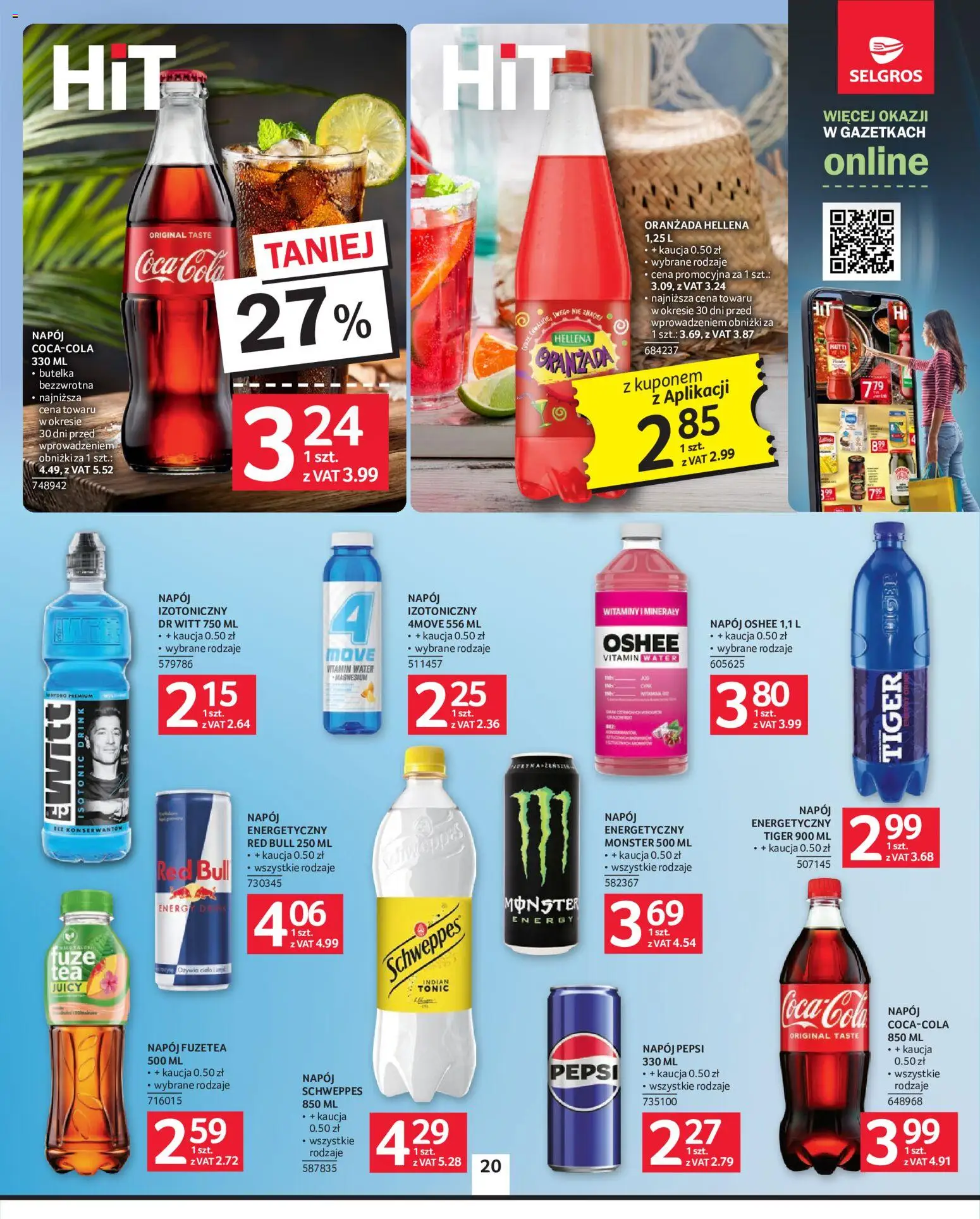 Selgros cash&carry gazetka od 16.07.2026 | Strona: 20 | Produkty: Red bull, Pepsi, Coca cola, Oranżada hellena