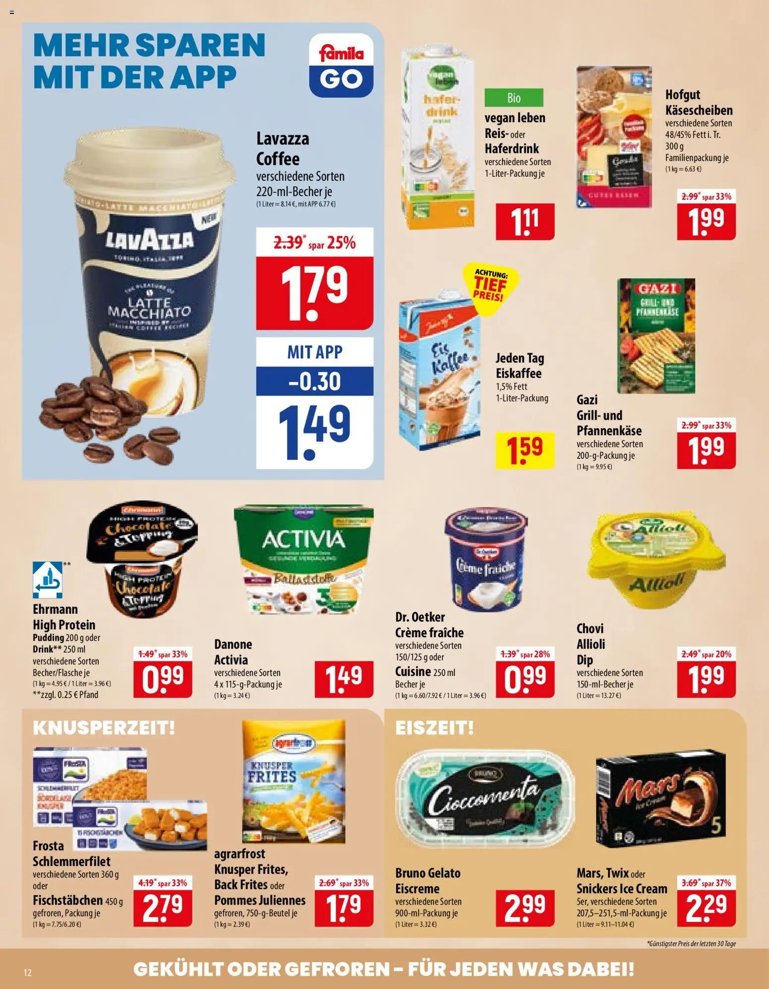 Famila Prospekt – gültig ab 10.08.2026 | Seite: 12 | Produkte: Grill, Snickers, Frosta, Fischstabchen