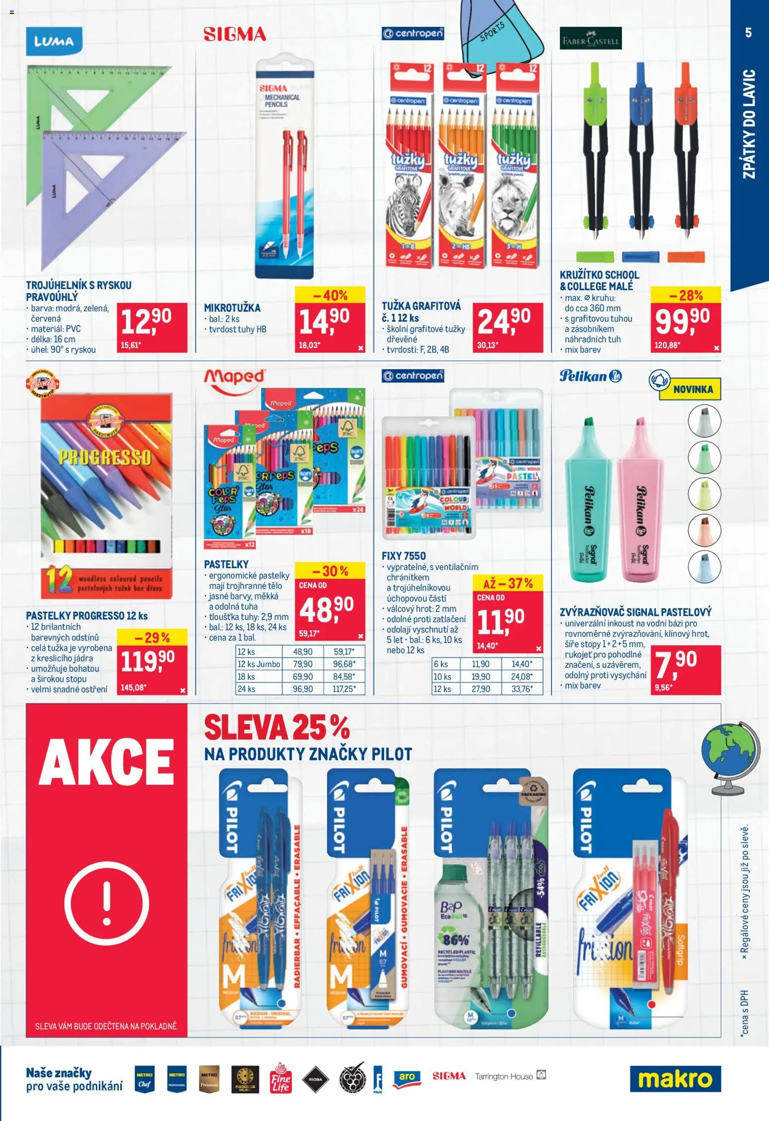 Makro leták - Nepotravinové zboží od 29.07.2026 | Strana: 5 | Produkty: Pastelky, Fixy, Kružítko, Tužka
