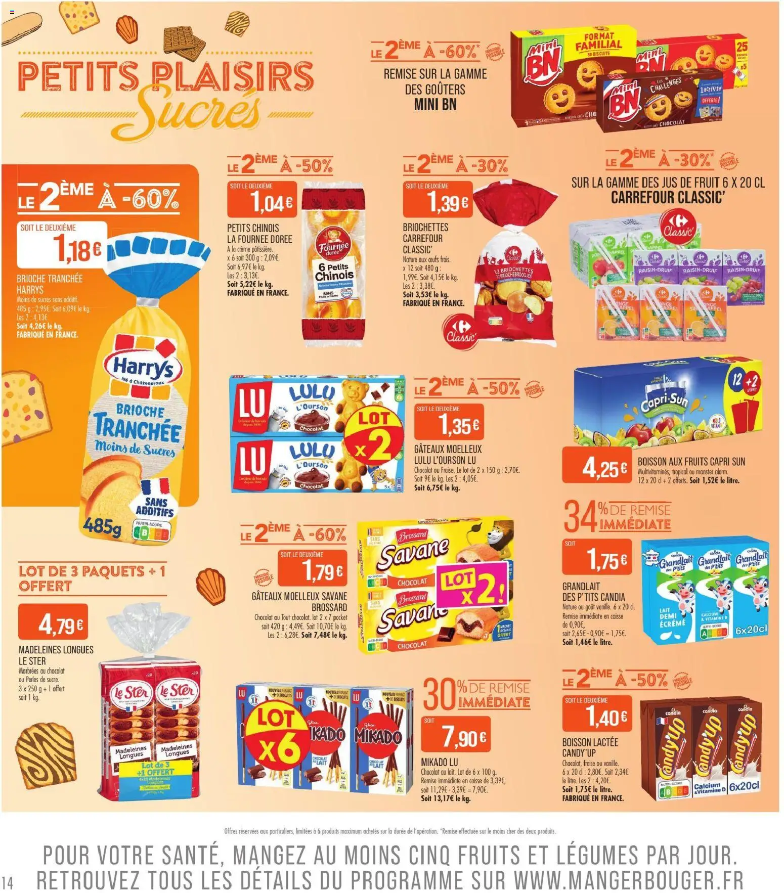 {H1} | Page: 14 | Produits: Fraise, Candia, Boisson aux fruits, Madeleines