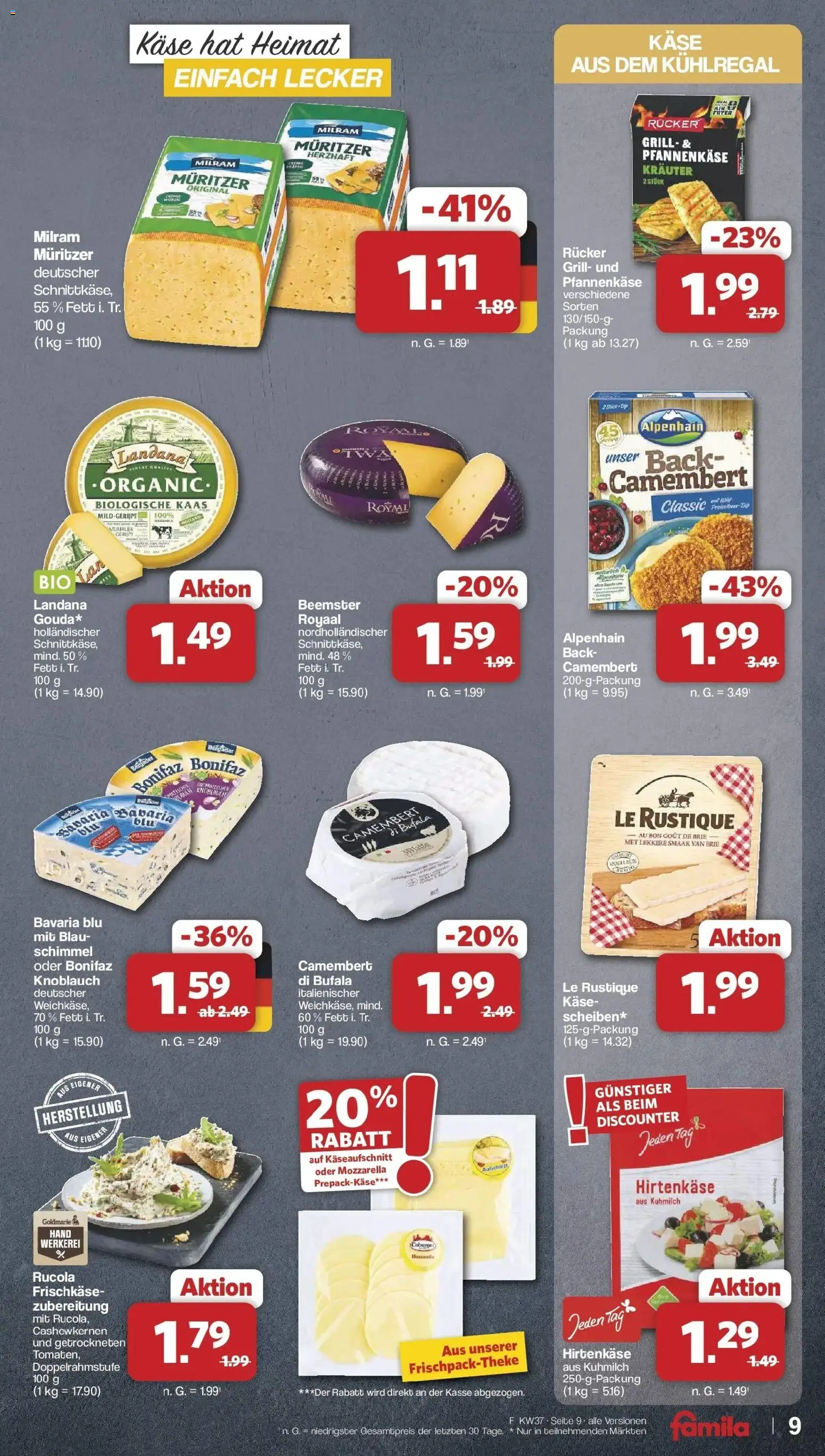 Famila Nordwest  Aktueller Prospekt – gültig ab 07.09.2026 | Seite: 9 | Produkte: Met, Käse, Mozzarella, Camembert