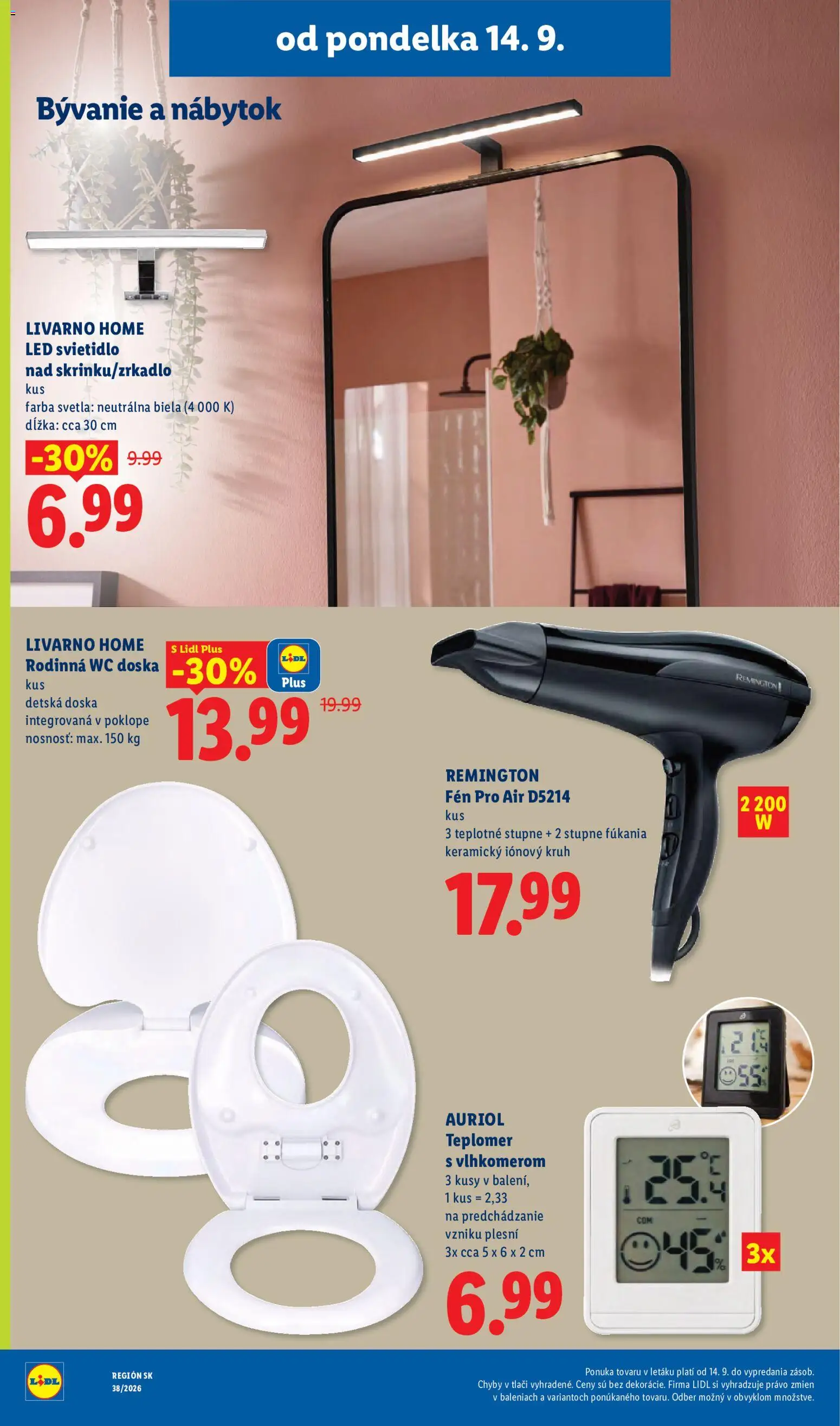 Nové Lidl akcie – leták je platný od 14.09.2026 | Strana: 60 | Produkty: Nábytok, Teplomer, Svietidlo, Wc