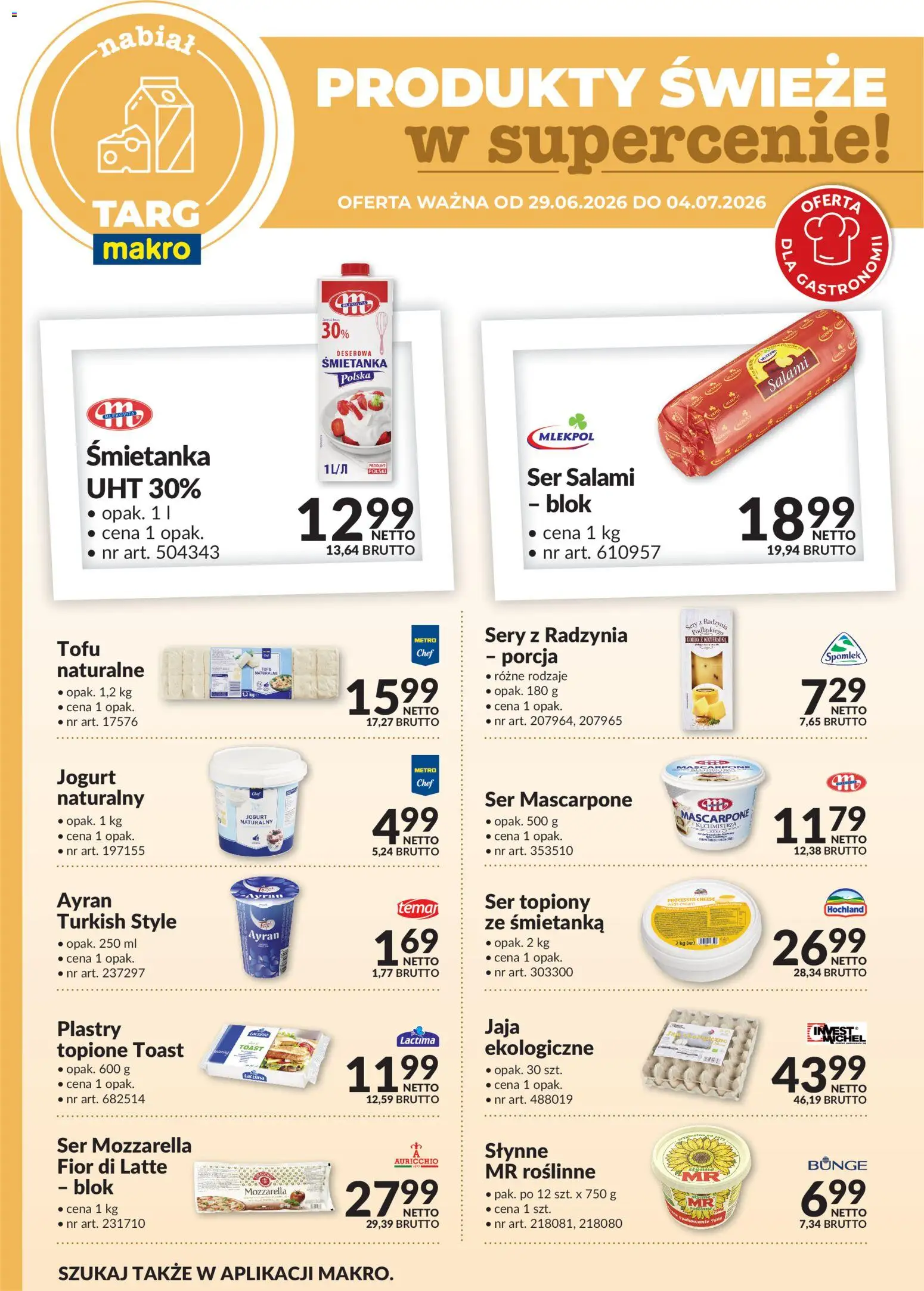 Makro gazetka - Produkty świeże w supercenie od 29.06.2026 | Strona: 3 | Produkty: Mascarpone, Tofu, Jogurt, Salami
