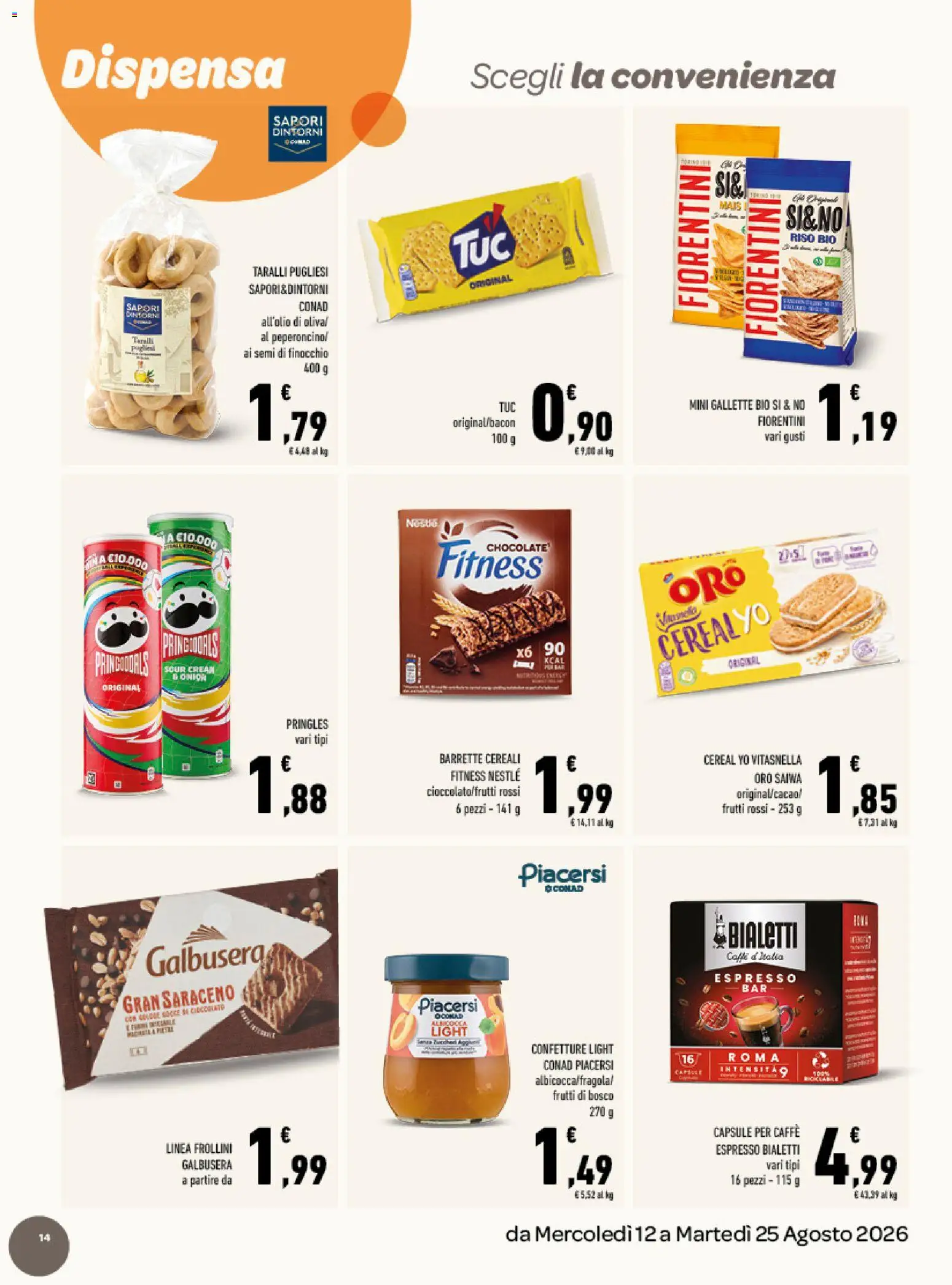 Volantino Conad del 12/08/2026 | Pagina: 14 | Prodotti: Caffè, Riso, Cereali, Gallette