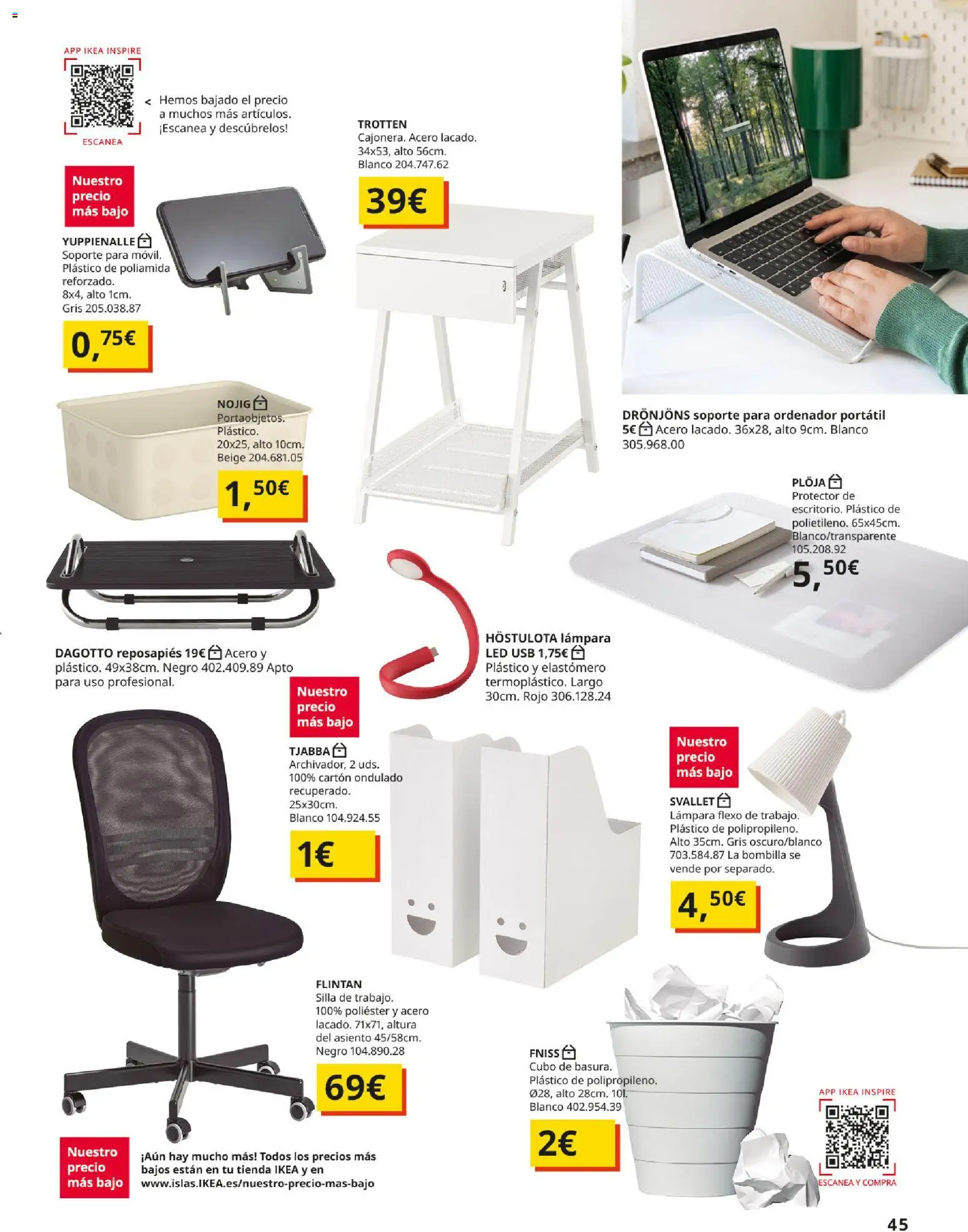IKEA - Precios bajos │ válido desde el 01/09/2026 | Página: 45 | Productos: Reposapiés, USB, Bombilla, Silla