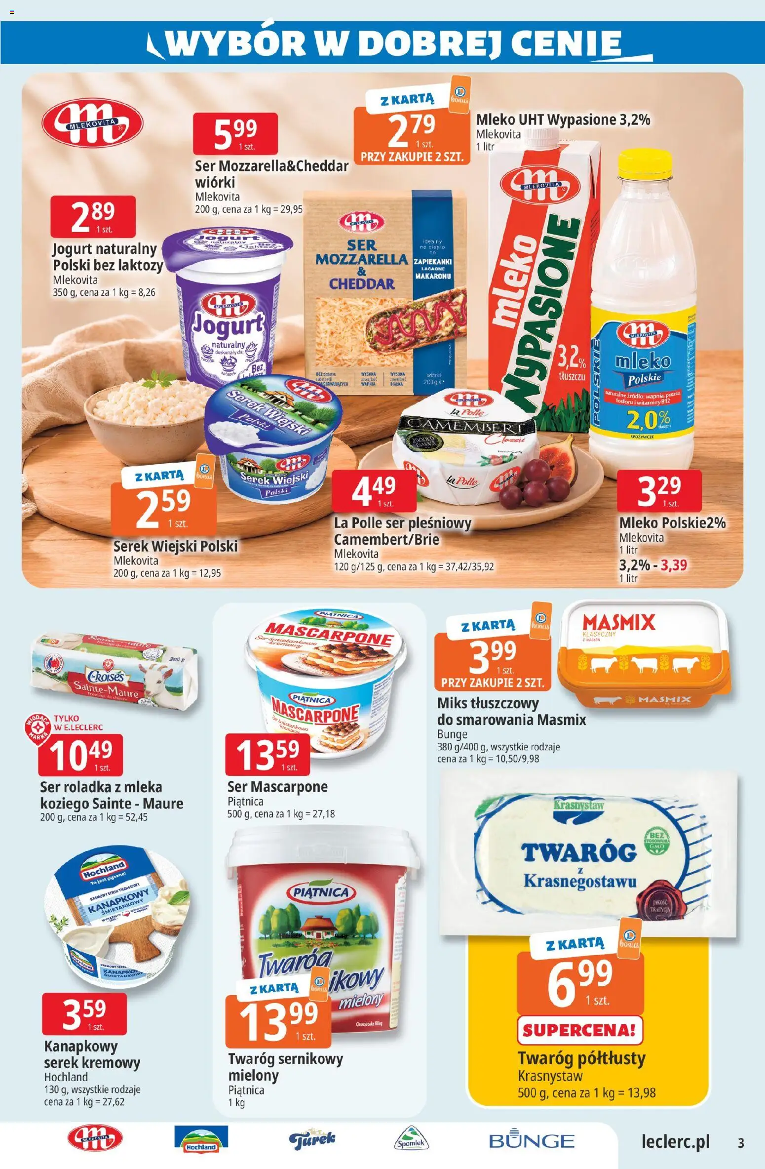 E.Leclerc gazetka - Zielona Góra od 02.06.2026 | Strona: 3 | Produkty: Camembert, Serek wiejski, Mleko, Jogurt