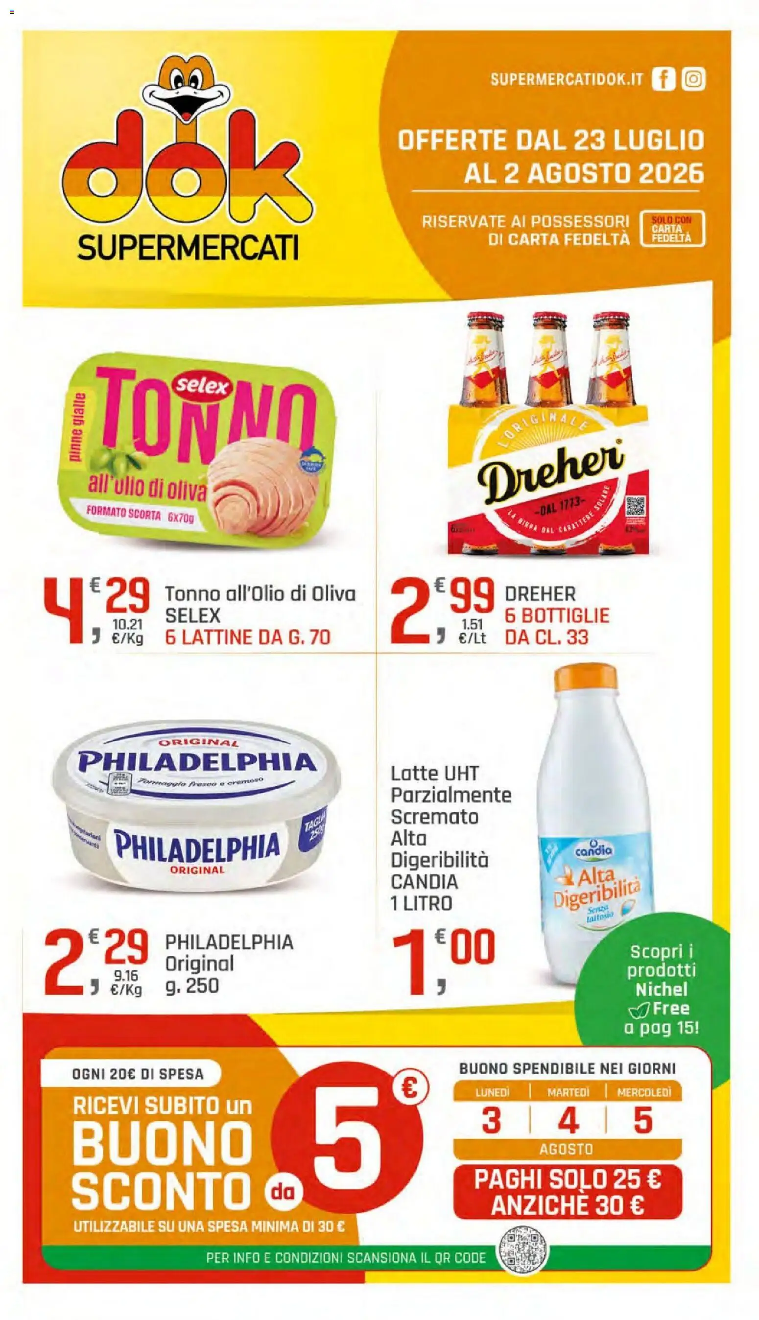 Volantino DOK del 23/07/2026 | Pagina: 1 | Prodotti: Latte, Formaggio, Pinne, Tonno