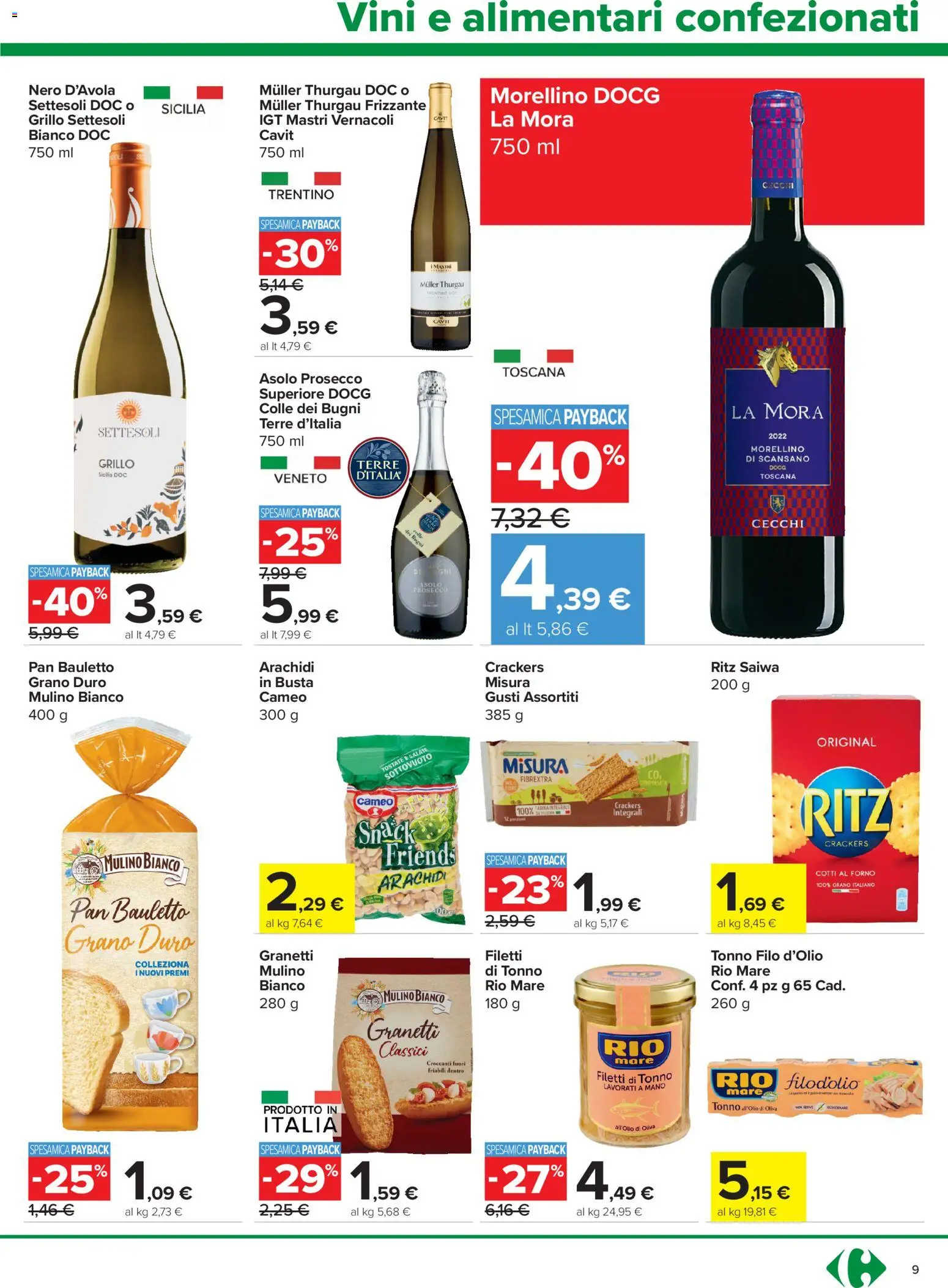 Volantino Carrefour del 16/07/2026 | Pagina: 9 | Prodotti: Prosecco, Crackers, Tonno, Forno