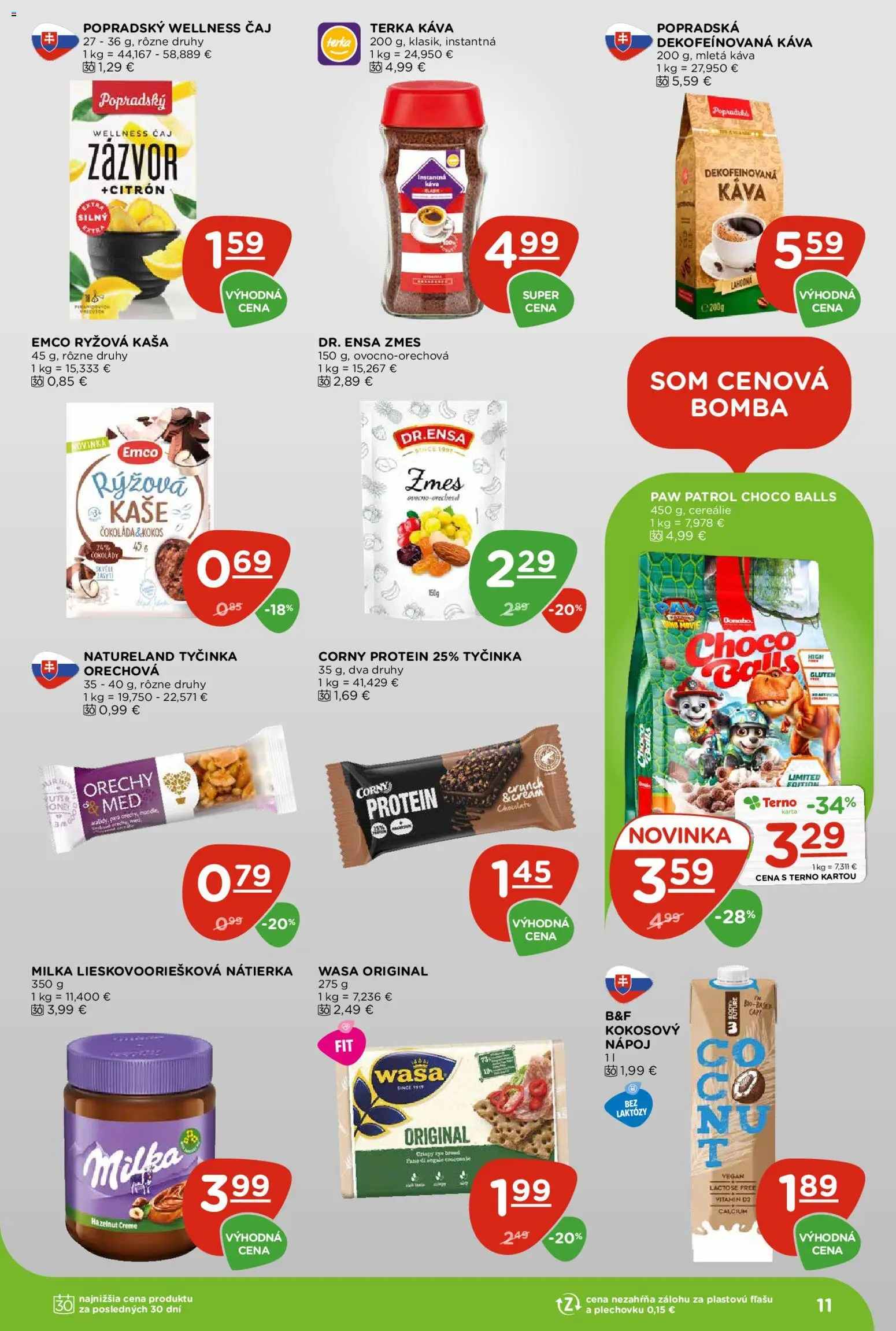 Nové Terno akcie – leták je platný od 20.08.2026 | Strana: 11 | Produkty: Kokos, Káva, Čaj, Mletá káva