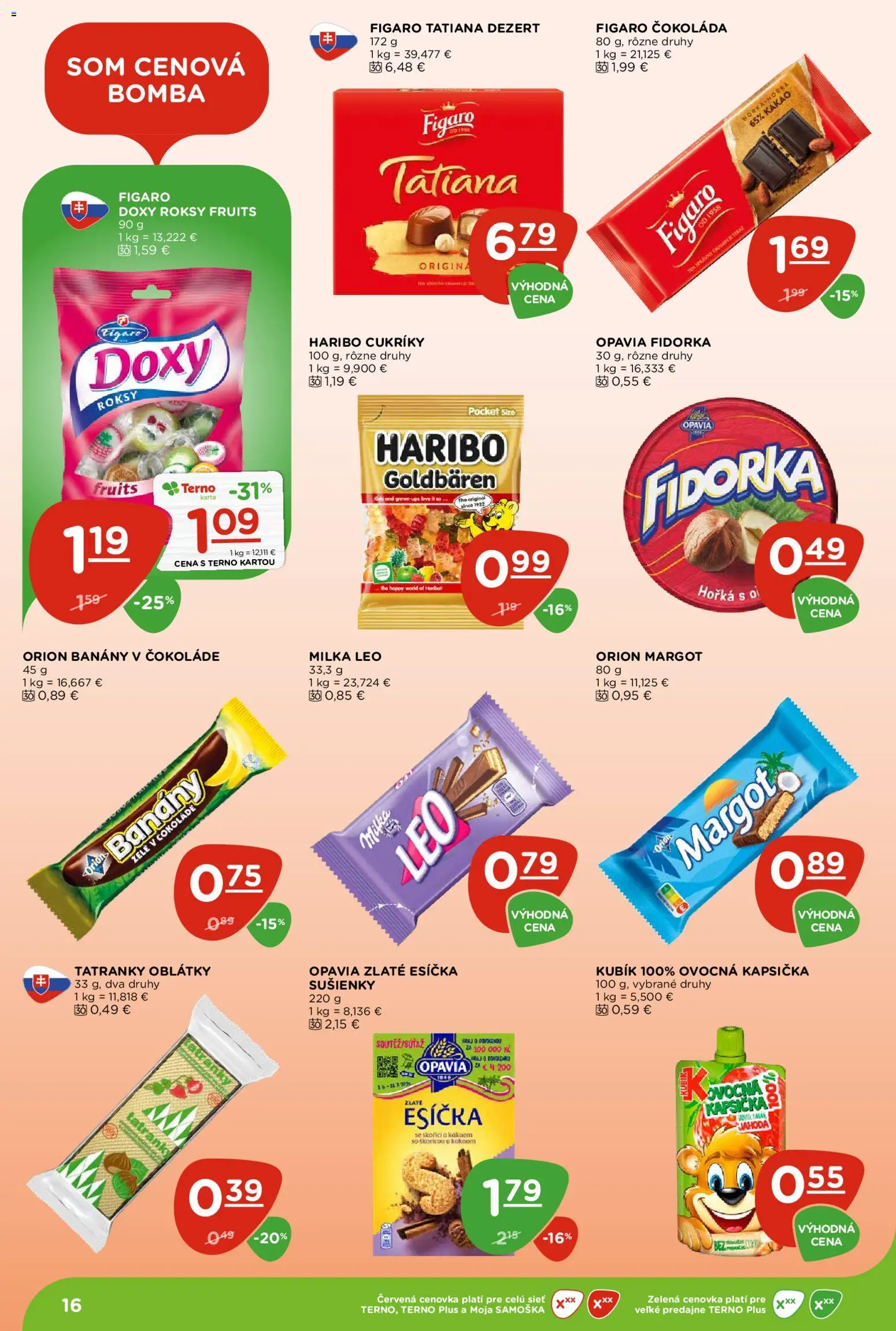 Nové Terno akcie – leták je platný od 08.10.2026 | Strana: 16 | Produkty: Banány, Cukríky, Dezert, Kakao