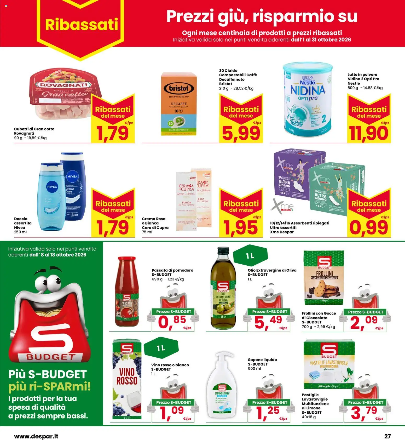 Volantino Eurospar del 08/10/2026 | Pagina: 27 | Prodotti: Crema, Latte, Top, Lavastoviglie