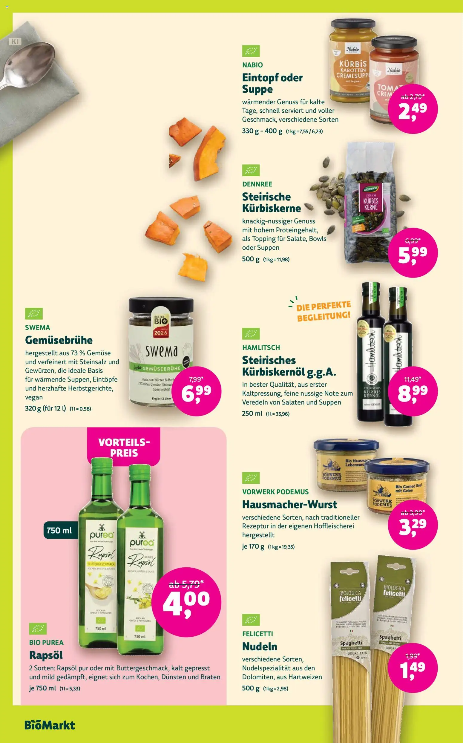 Denns BioMarkt Angebote – gültig ab 23.09.2026 | Seite: 10 | Produkte: Rapsöl, Gemüse, Kürbis, Nudeln