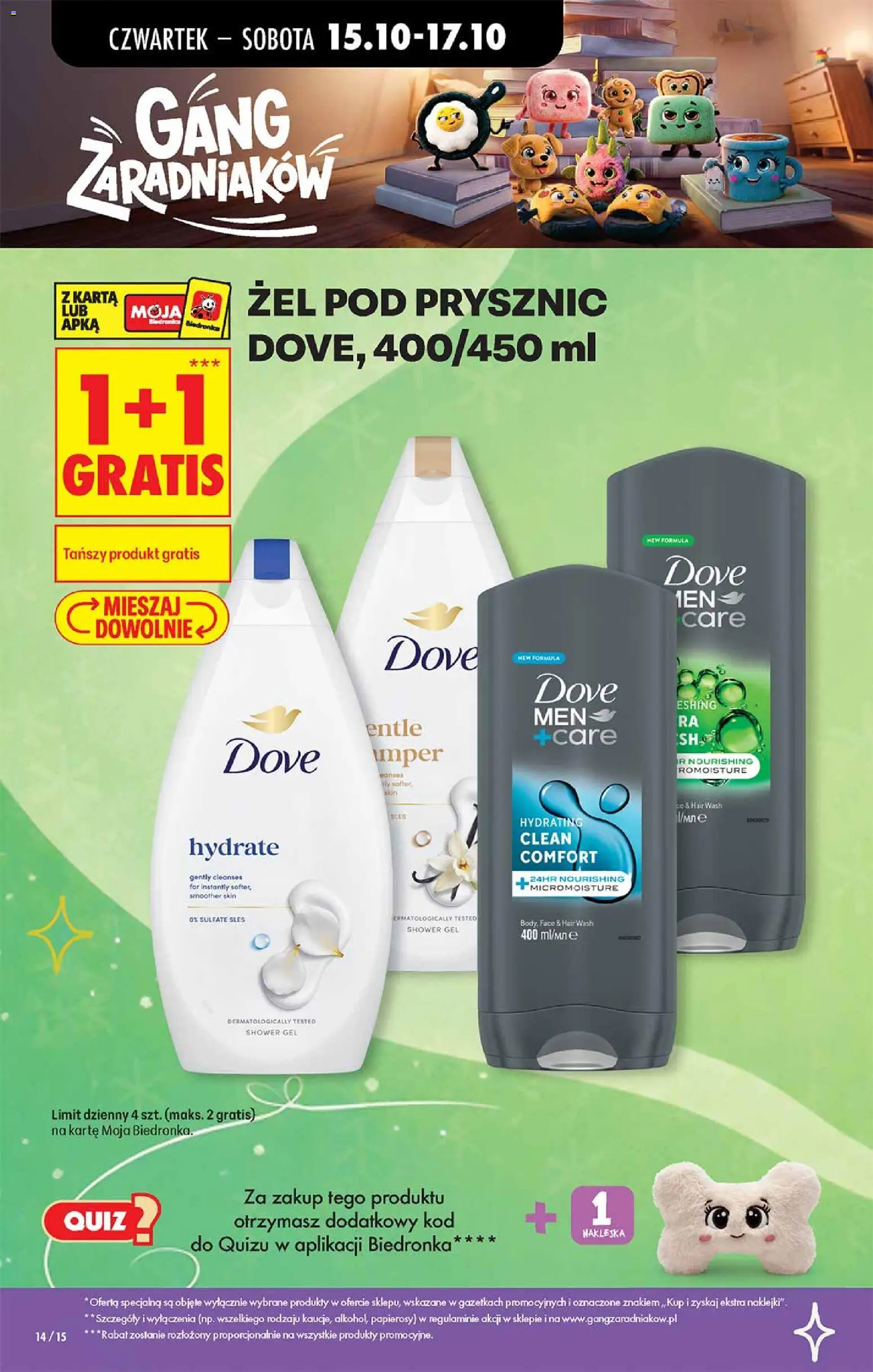 Biedronka gazetka - Gang zaradniaków II od 15.10.2026 | Strona: 4 | Produkty: Karta, Prysznic, Body, Dove