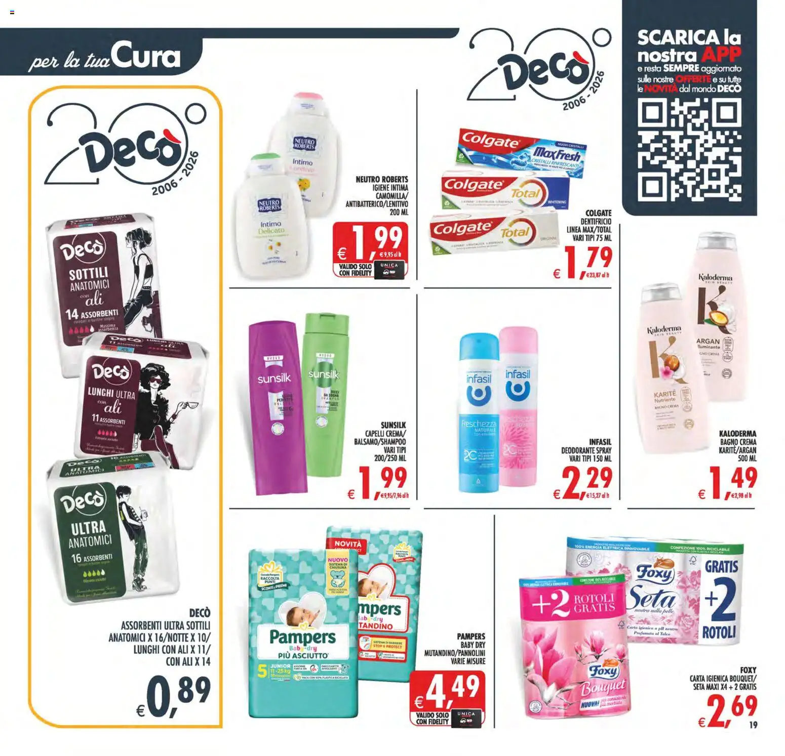 Volantino Decò del 08.05.2026 | Pagina: 19 | Prodotti: Carta igienica, Dentifricio, Pampers, Bagno