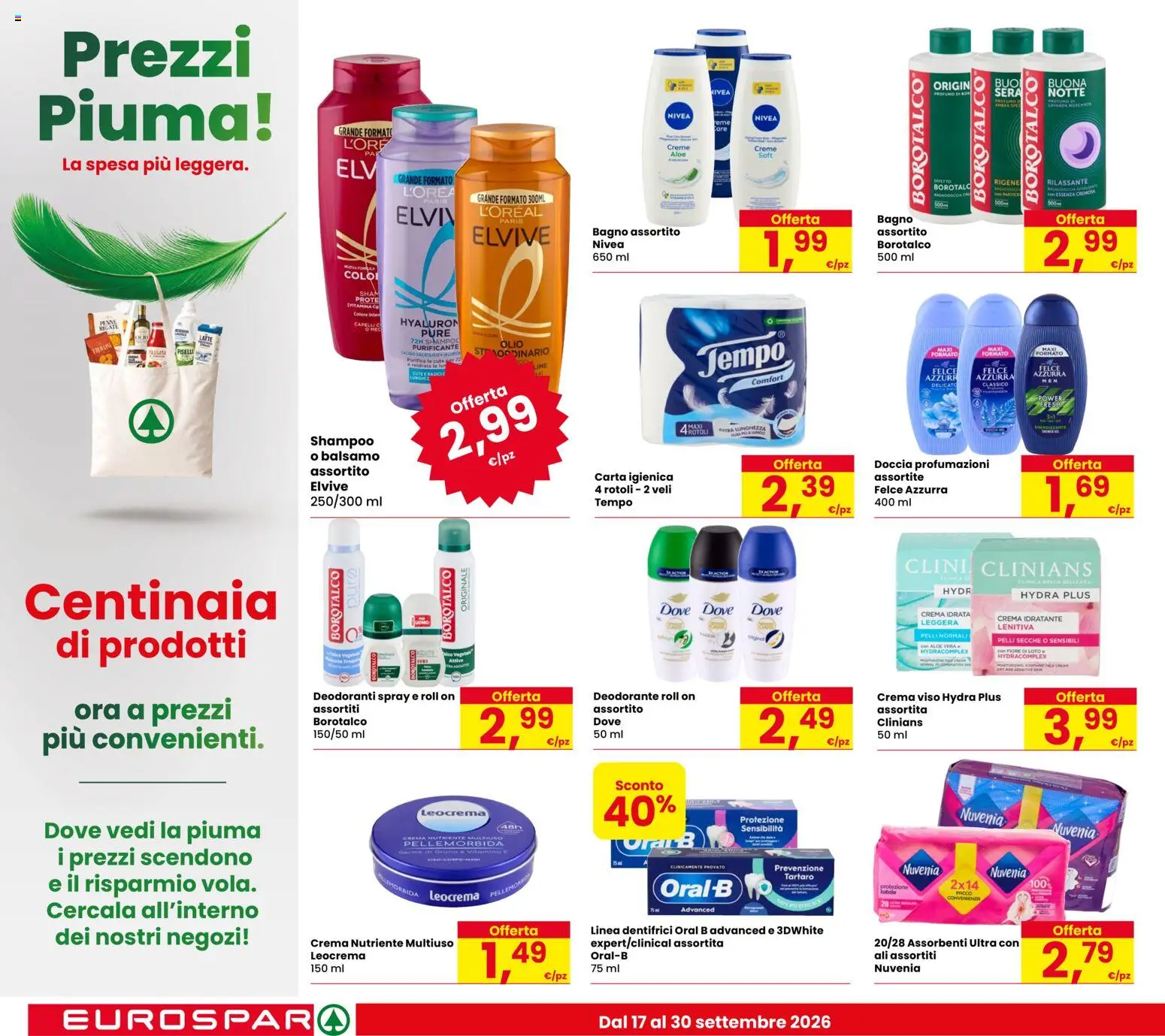 Volantino Eurospar del 17/09/2026 | Pagina: 22 | Prodotti: Shampoo, Carta igienica, Deodorante, Aloe vera