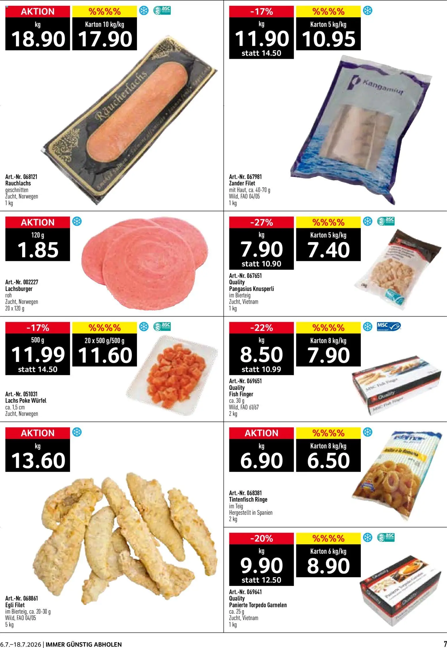 Prodega Aktionen Take Away – gültig ab 06.07.2026 | Seite: 7 | Produkte: Garnelen, Tintenfisch, Lachs, Räucherlachs