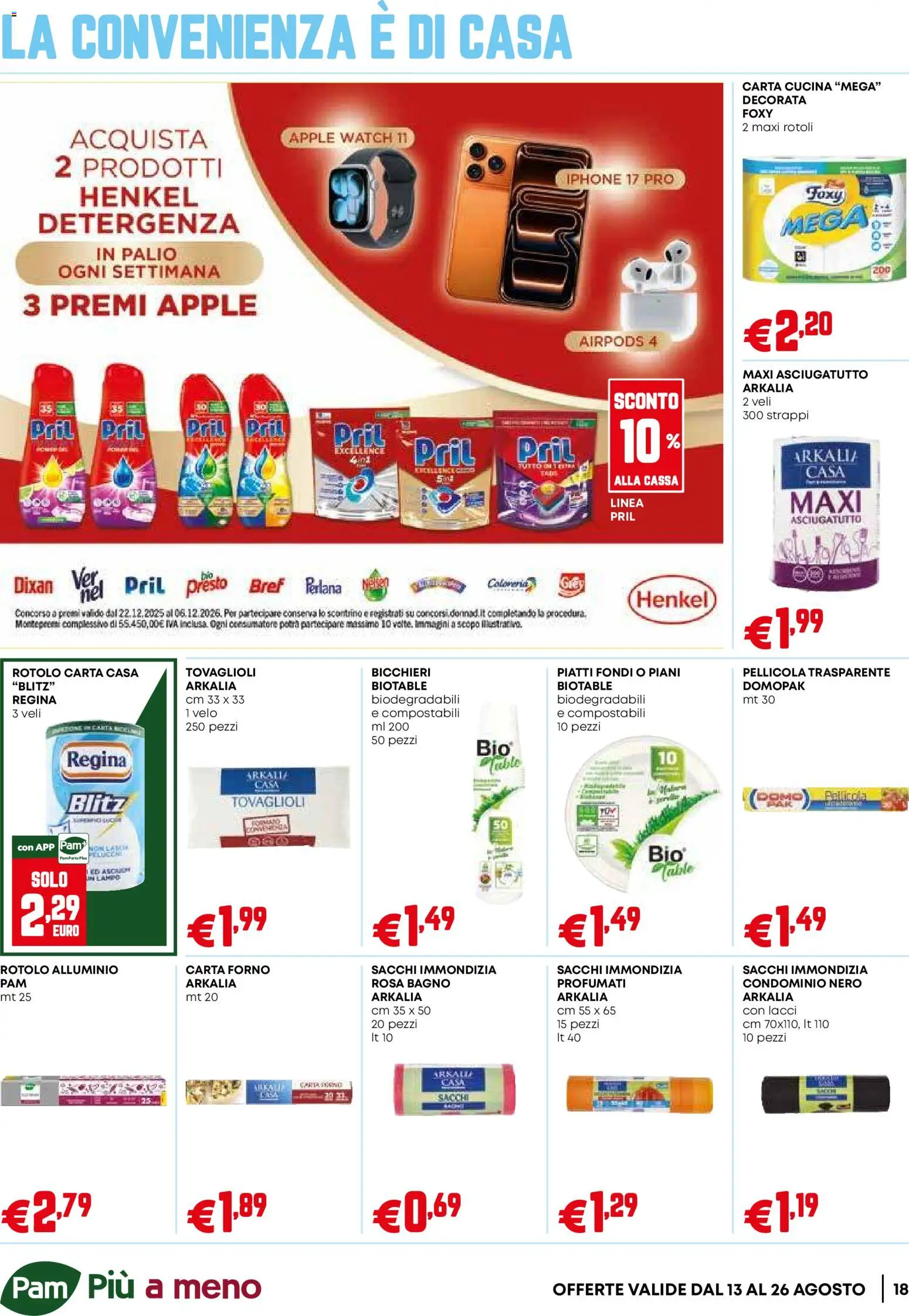 Volantino PAM del 13/08/2026 | Pagina: 18 | Prodotti: Iphone, Pellicola, Carta forno, Airpods