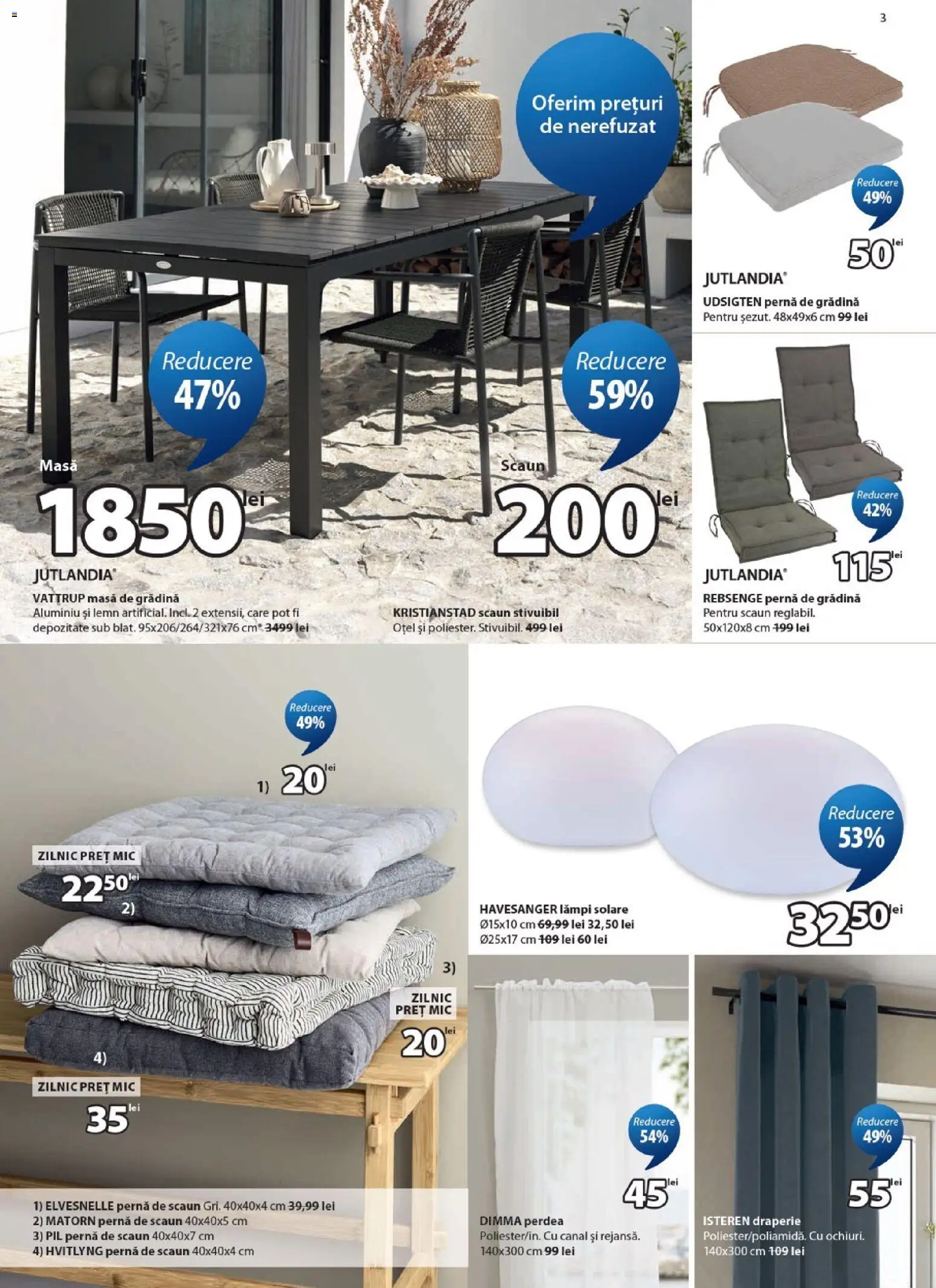 Noul catalog JYSK – valabil de la 11.06.2026 | Pagină: 3 | Produse: Pernă, Masă, Scaun, Perdea