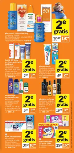 Oral-B 3D White en Elmex anti-cariës tandpasta, Oral-B 3D White en Elmex anti-cariës tandpasta. Alle varianten, combineren mogelijk. Bijv. Oral-B arctic fresh 2 tubes van 75 ml. - Voorbeeld van een folder van Albert Heijn, geldig van 08.06.2026 | Pagina: 23 | Producten: Toilet, Douchegel, Keukenpapier, Kan