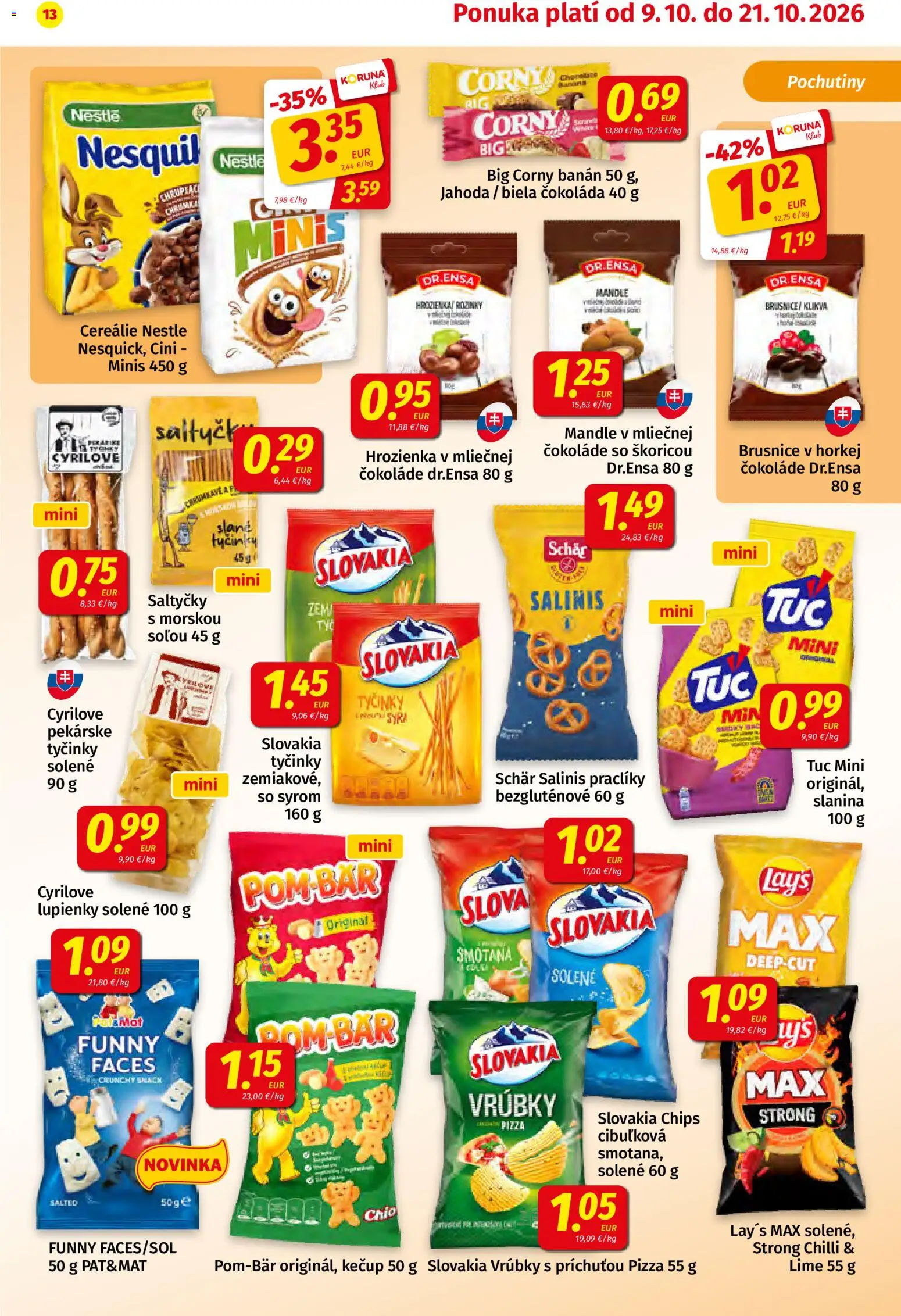 Nové Koruna akcie – leták je platný od 09.10.2026 | Strana: 13 | Produkty: Slanina, Biela čokoláda, Kečup, Brusnice