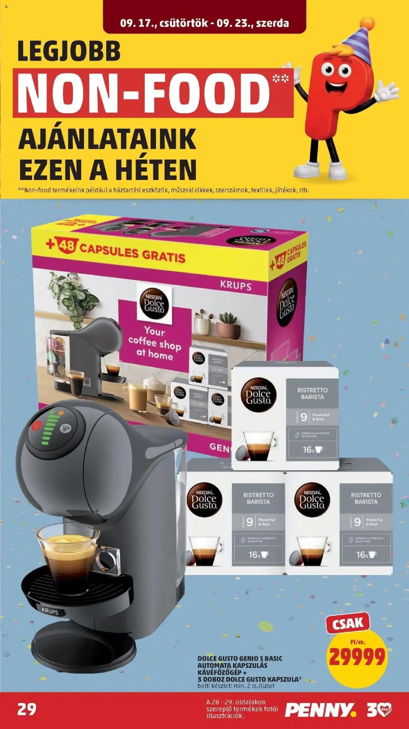 PENNY aktuális akciós újság: 2026.09.17.-tól lapozható | Oldal: 29 | Termékek: Dolce Gusto, Nescafé, Doboz