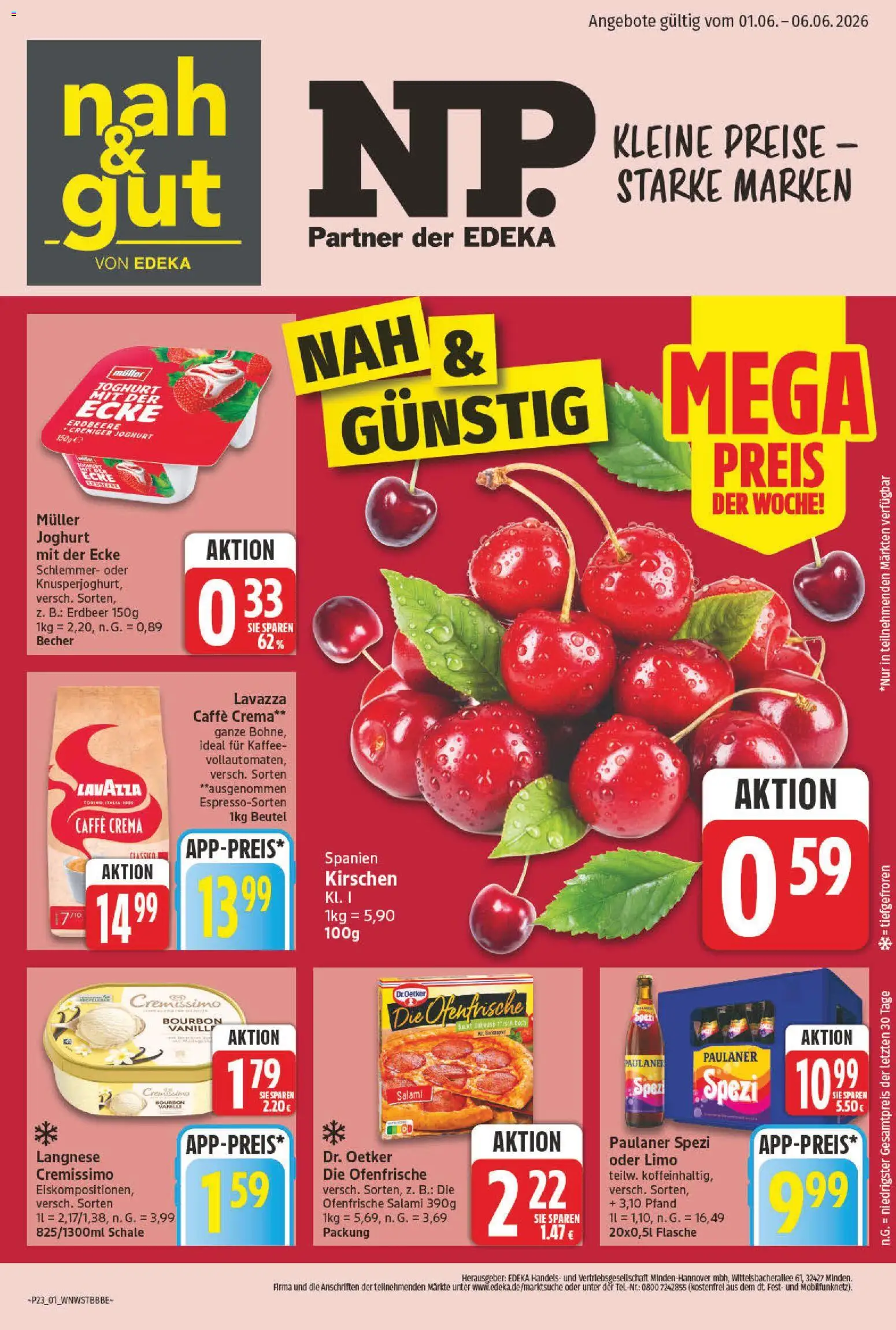 NP Discount Prospekt – gültig ab 01.06.2026 | Seite: 1 | Produkte: Joghurt, Kaffee, Ofenfrische, Paulaner