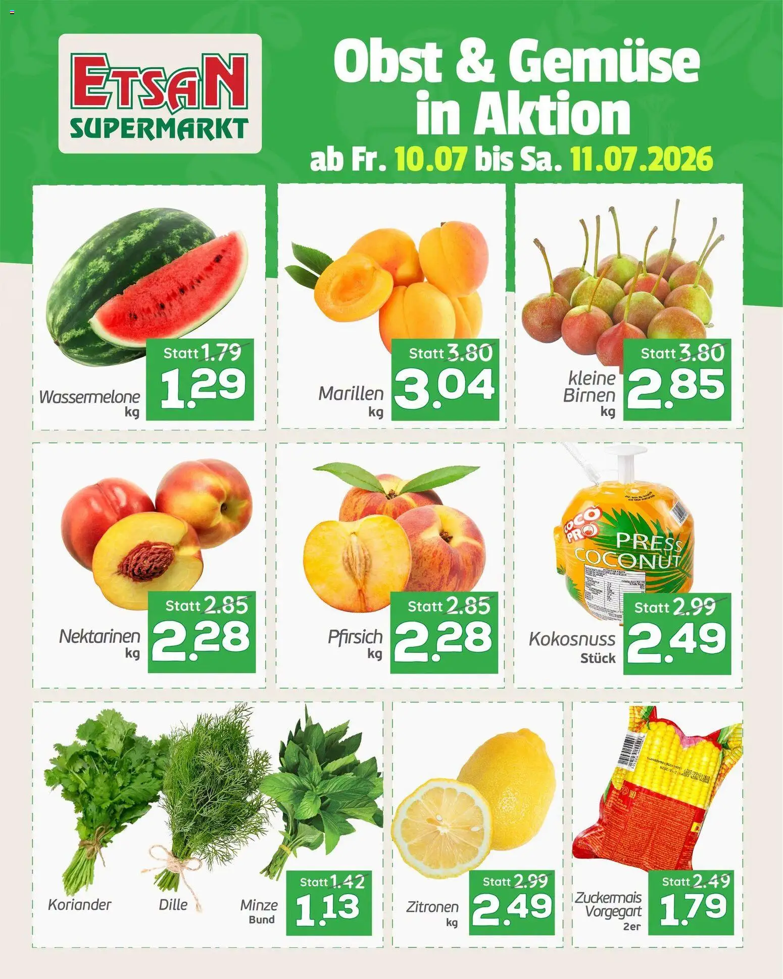 ETSAN Obst &  Gemüse gültig ab 10.07.2026 | Seite: 1 | Produkte: Gemüse, Obst, Pfirsich, Wassermelone