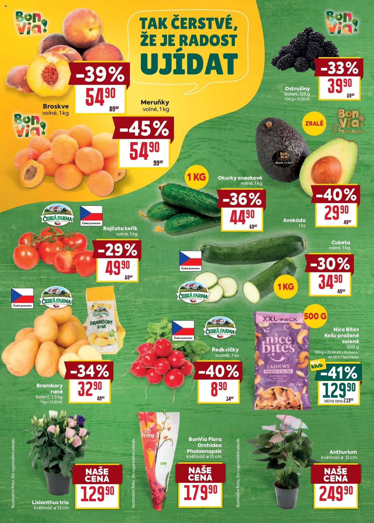 Billa Velký leták od 17.06.2026 | Strana: 8 | Produkty: Okurky, Broskve, Avokádo, Flora