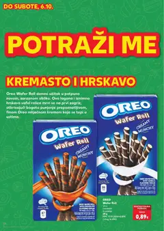 OREO Wafer Roll, OREO Wafer Roll donosi užitak u potpuno novom, zaraznom obliku. Ova lagana i iznimno hrskava vafel rolca mrvi se na prvi zagriz, otkrivajući bogato punjenje prepoznatljivom, finom Oreo mliječnom kremom koja se topi u ustima. - Pregled kataloga iz trgovine Kaufland, vrijedi od 23.09.2026 | Stranica: 18 | Proizvodi: Oreo, Čokolada