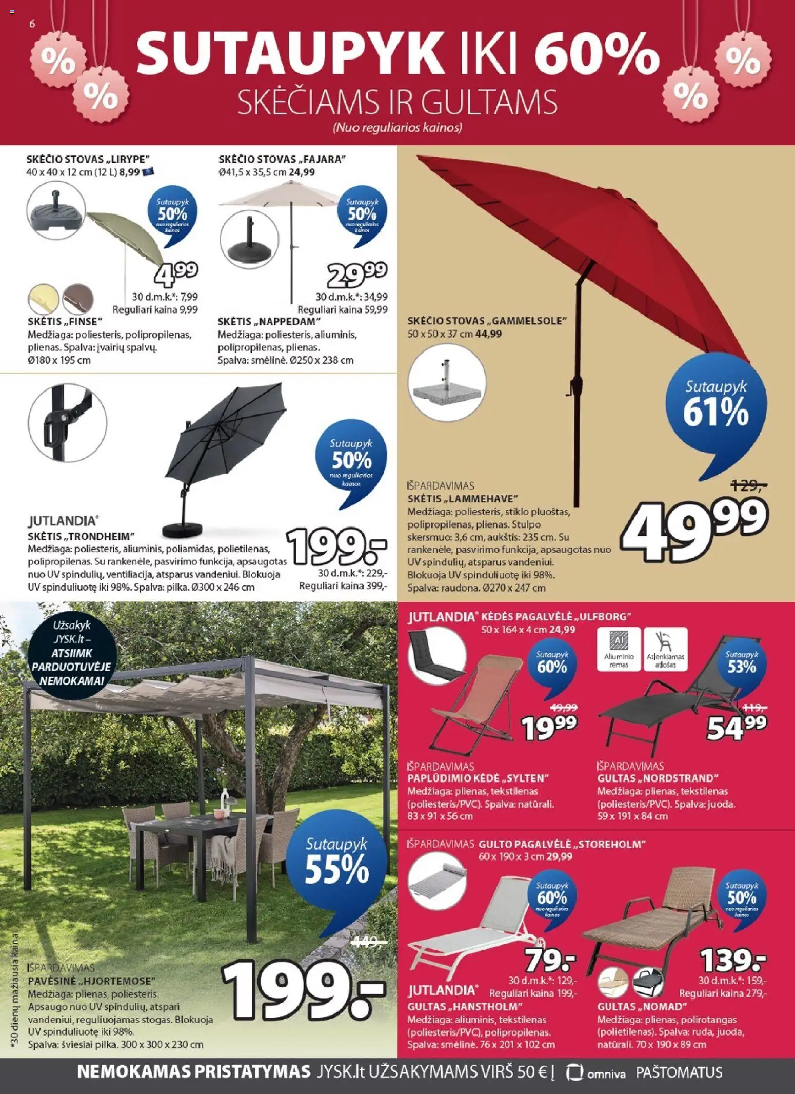 JYSK akcijos nuo 2026.06.30 | Puslapis: 6 | Prekių: Pagalvėlė, Gultas, Skėtis, Kėdė