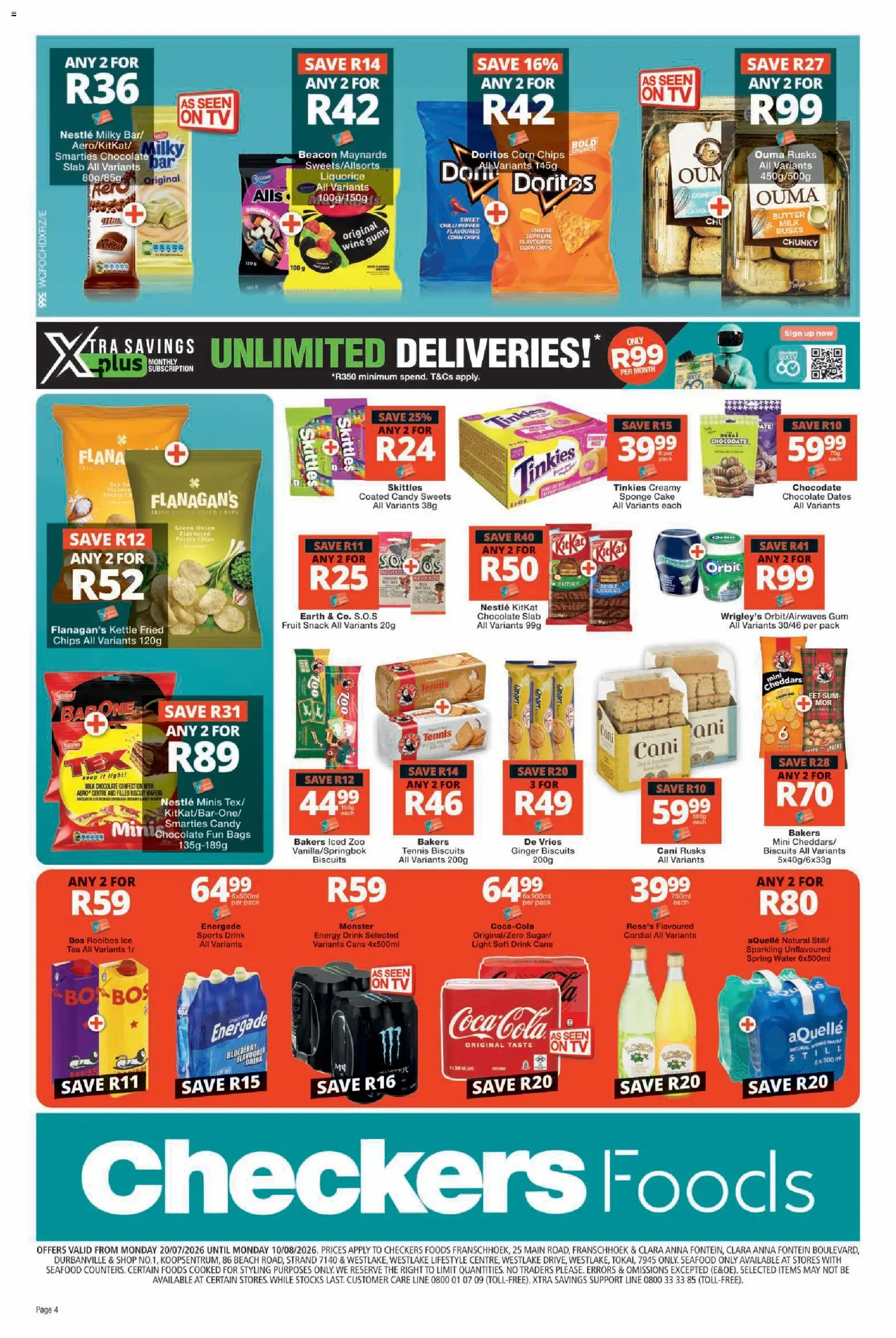 New Checkers catalogue – valid from 20/07/2026 | Page: 4 | Products: Corn, Butter, Chocolate, Seafood