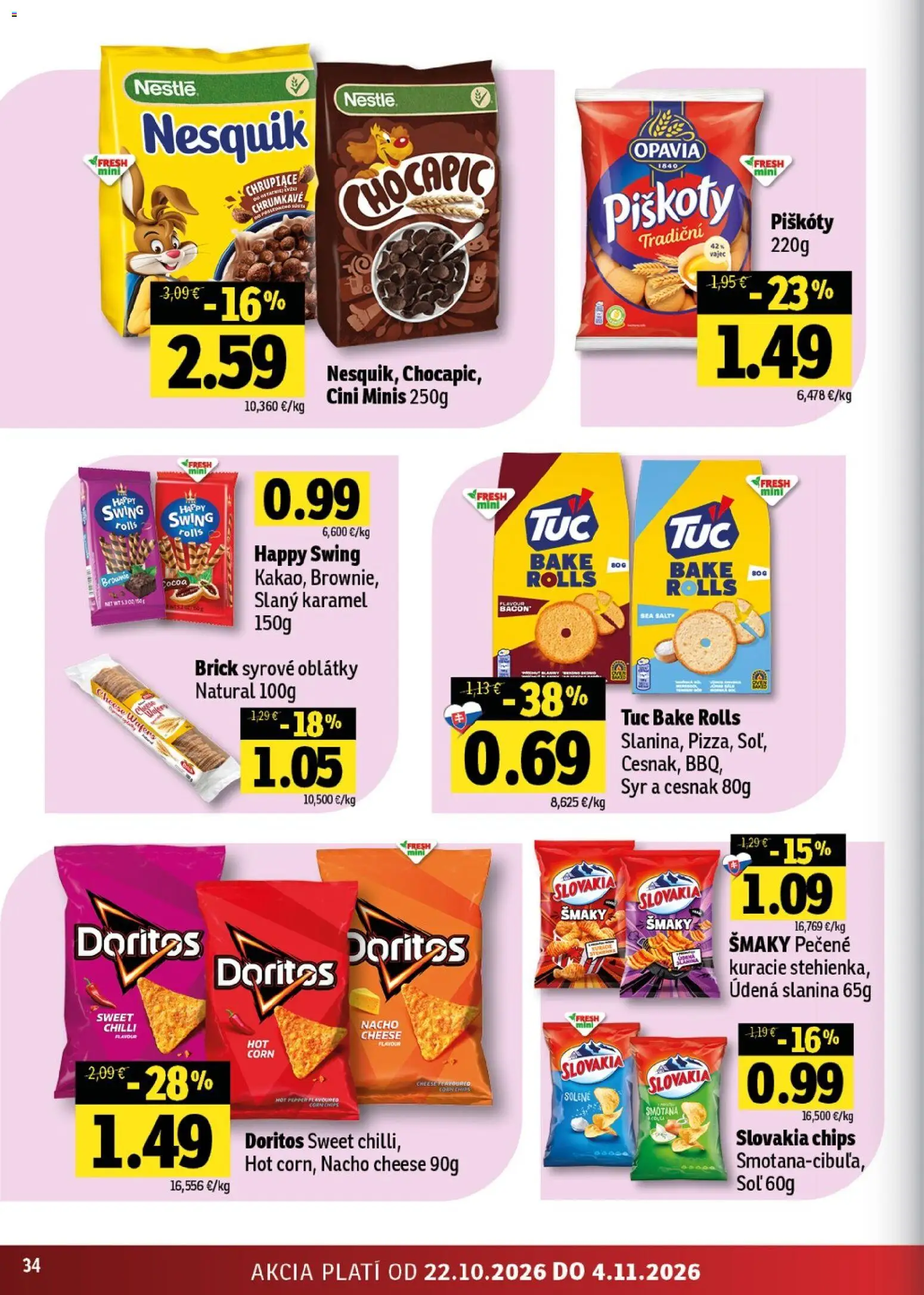 Nové Fresh akcie – leták je platný od 22.10.2026 | Strana: 34 | Produkty: Slanina, Smotana, Cini Minis, Cesnak