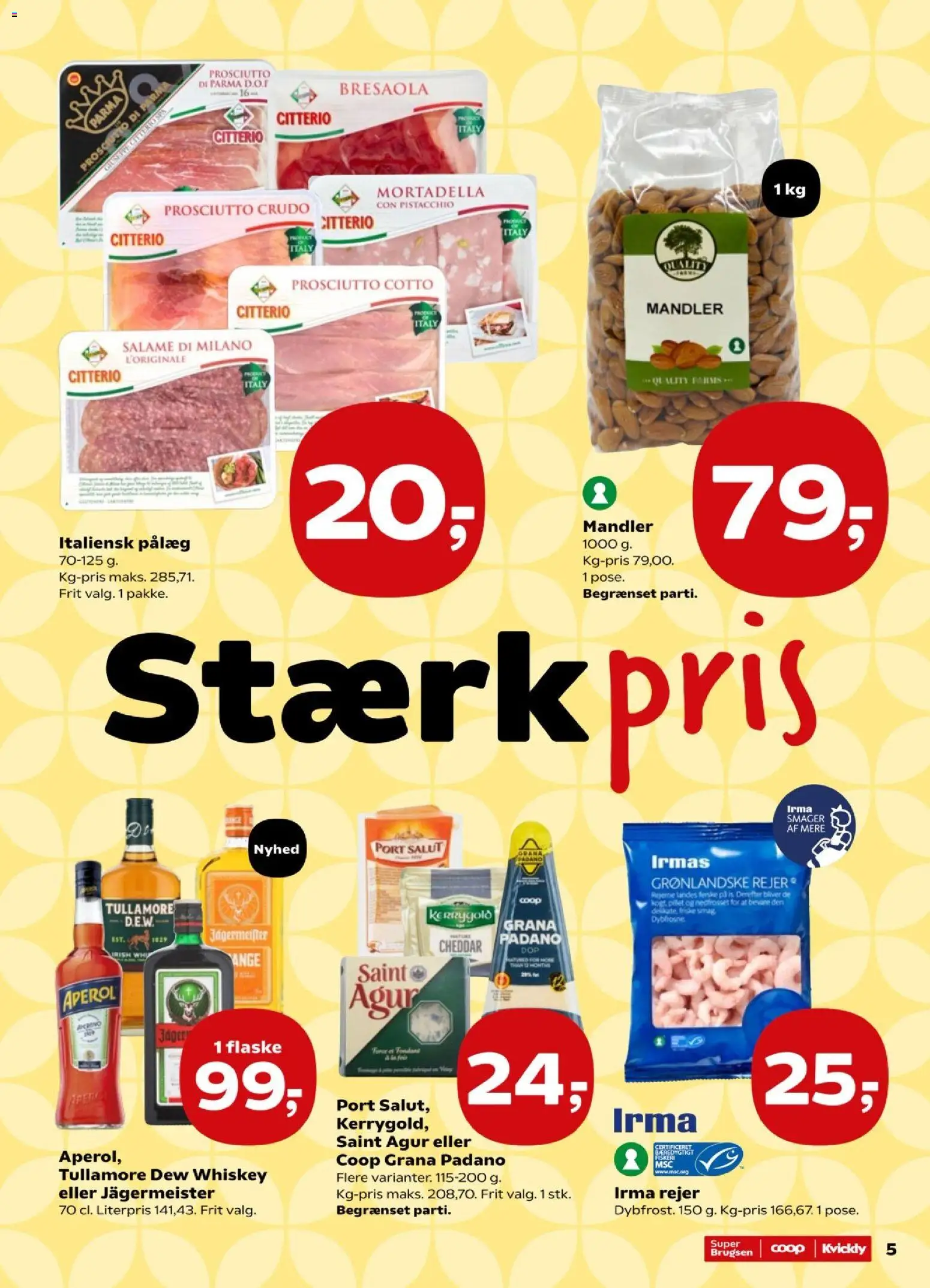 Super Brugsen tilbudsavis – gyldig fra 31/07/2026 | Side: 5 | Produkter: Cheddar, Pålæg, Mandler, Rejer
