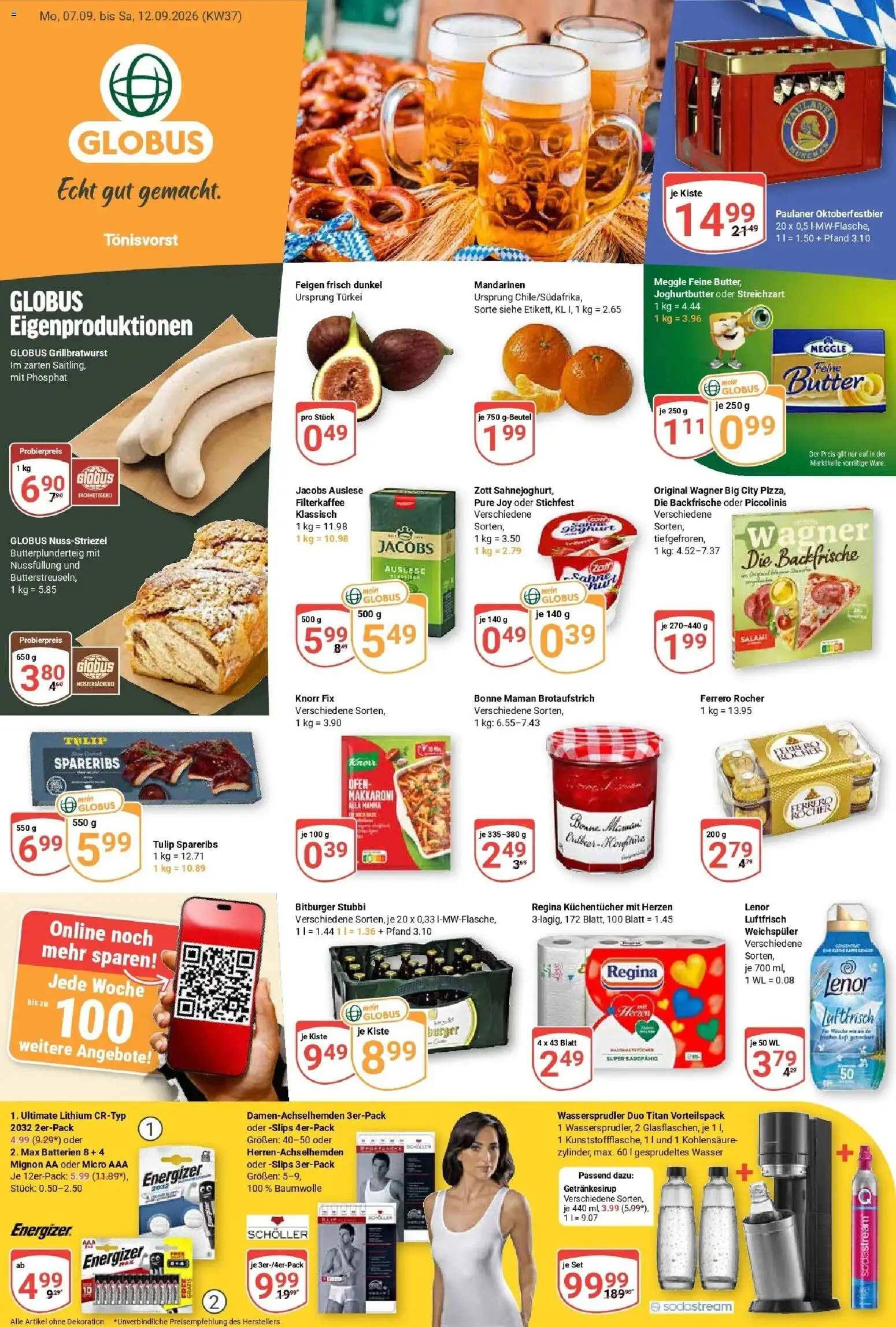 Globus Prospekt Tönisvorst – gültig ab 07.09.2026 | Seite: 3 | Produkte: Lenor, Batterien, Weichspüler, Salami
